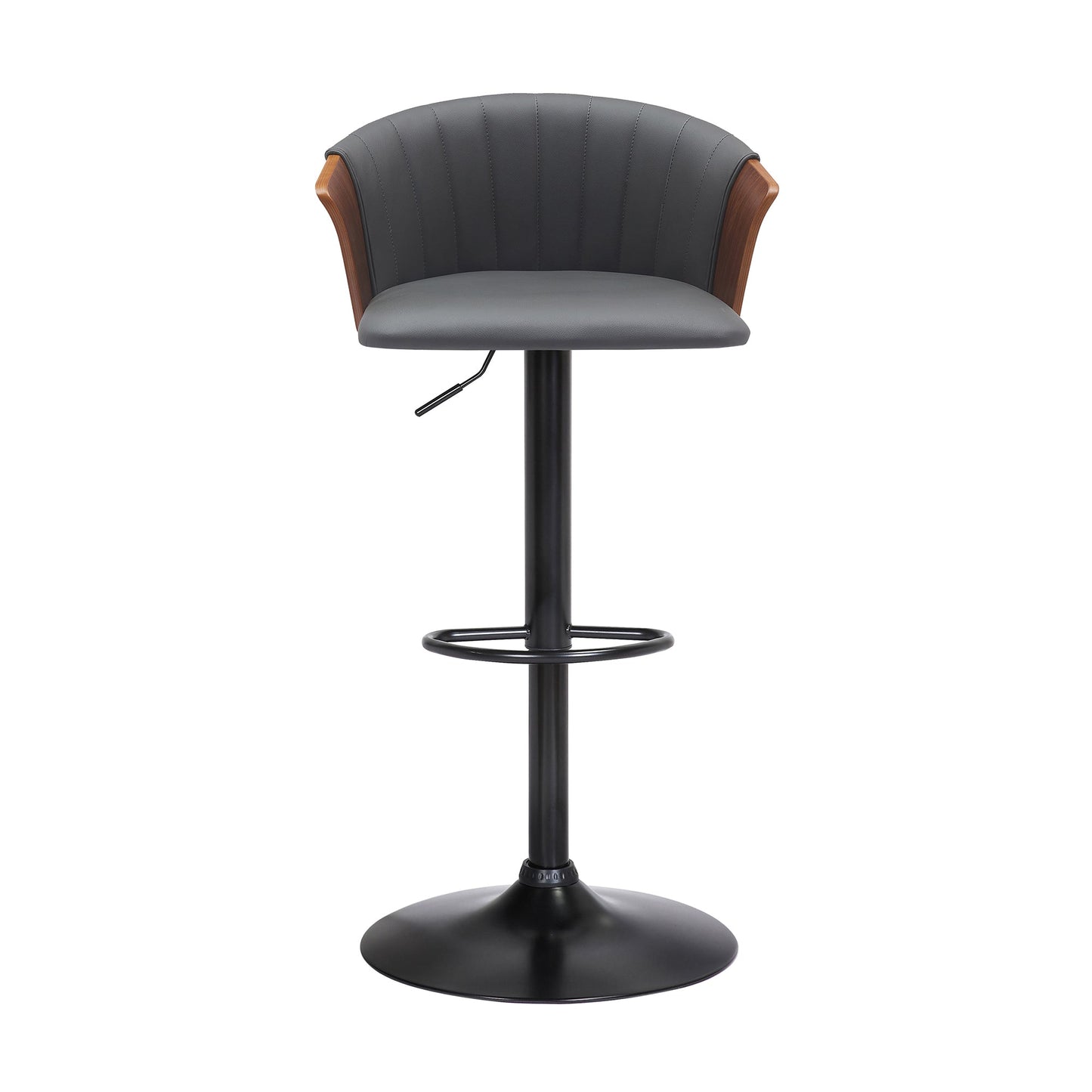 Lydia Adjustable Wood Bar Stool with Faux Leather and Black Metal