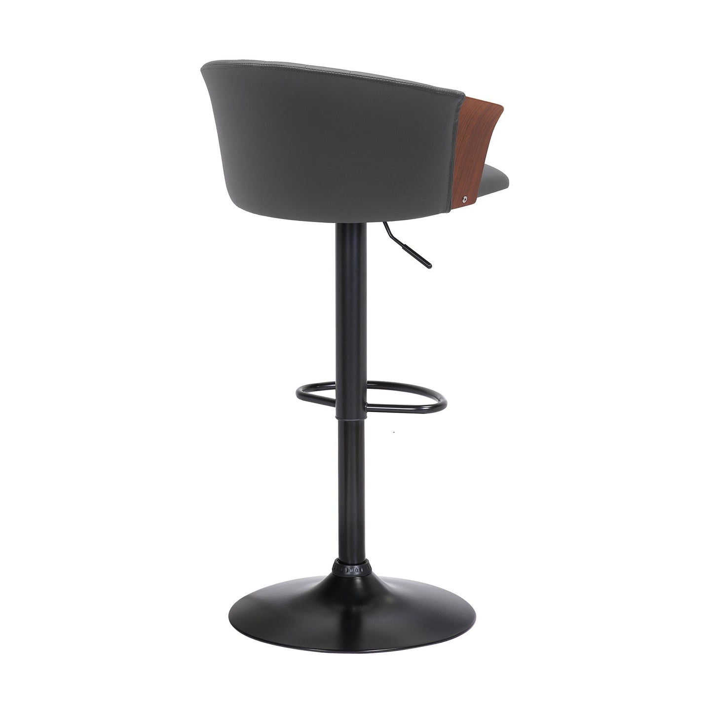 Lydia Adjustable Wood Bar Stool with Faux Leather and Black Metal