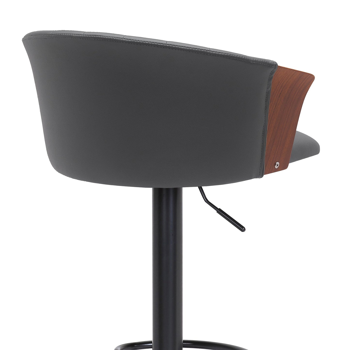 Lydia Adjustable Wood Bar Stool with Faux Leather and Black Metal