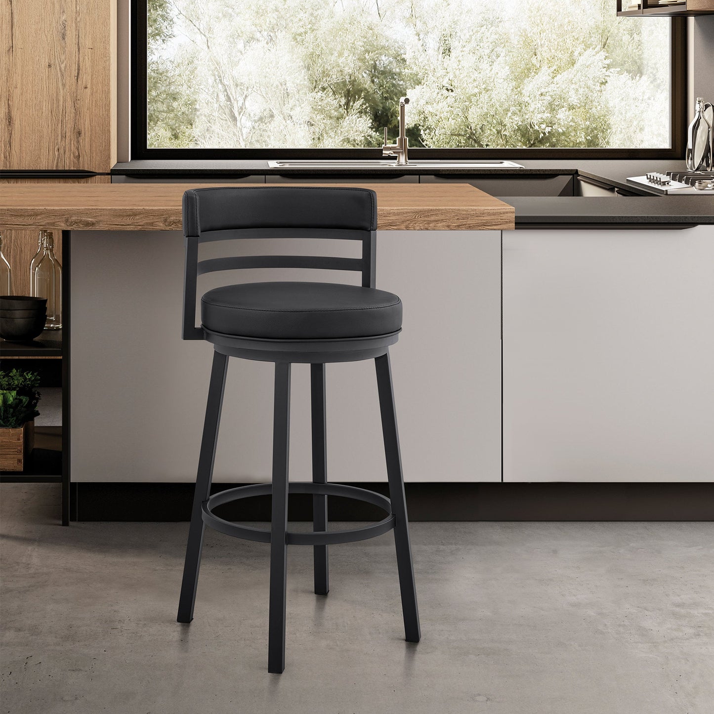 Madrid Bar and Counter Height Swivel Faux Leather and Brushed Stainless Steel Bar Stool