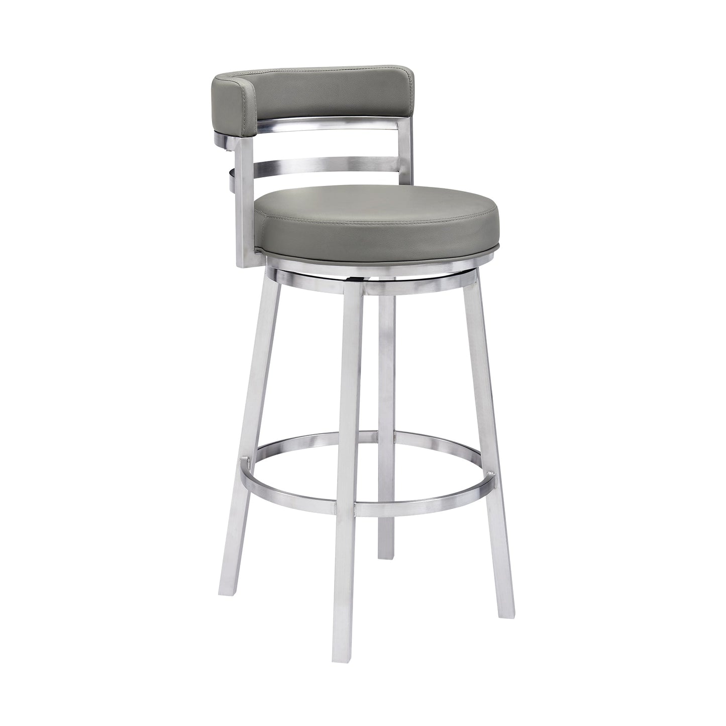 Madrid Bar and Counter Height Swivel Faux Leather and Brushed Stainless Steel Bar Stool