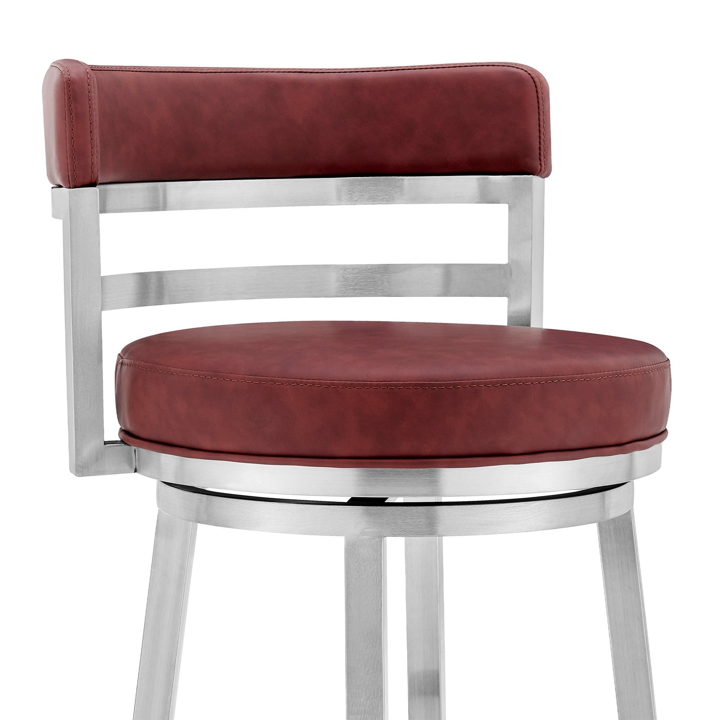Madrid Bar and Counter Height Swivel Faux Leather and Brushed Stainless Steel Bar Stool