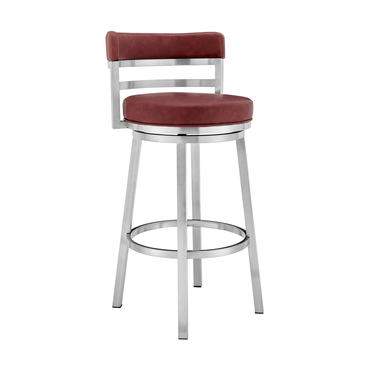 Madrid Bar and Counter Height Swivel Faux Leather and Brushed Stainless Steel Bar Stool