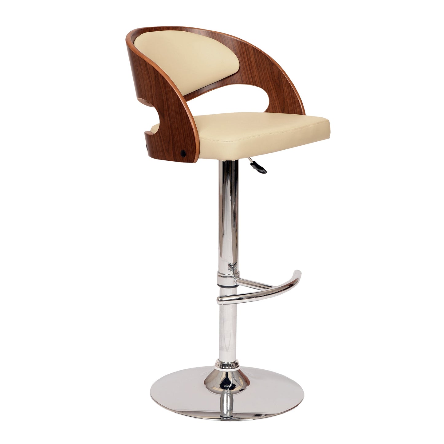 Malibu Swivel Barstool with Walnut Veneer and Chrome Base