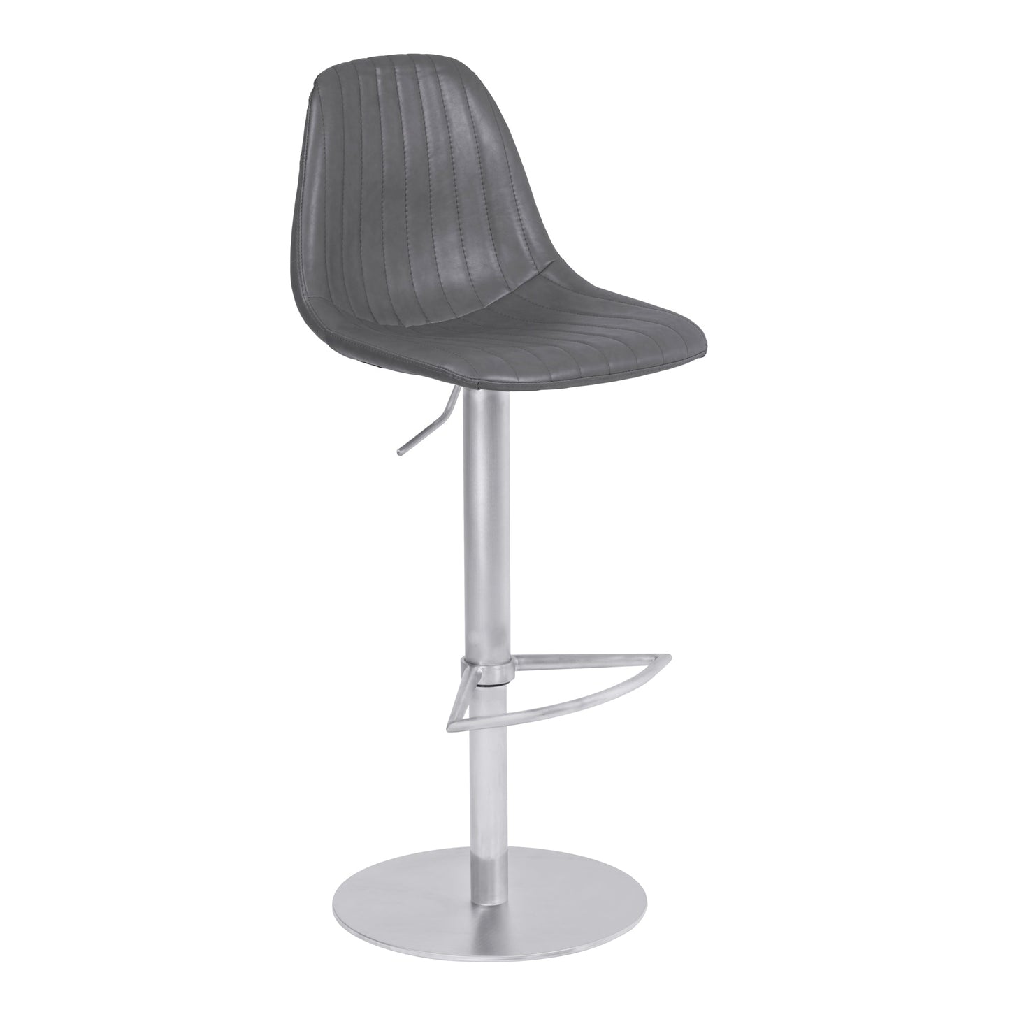 Melrose Adjustable Metal Barstool in Vintage Gray Faux Leather with Brushed Stainless Steel Finish