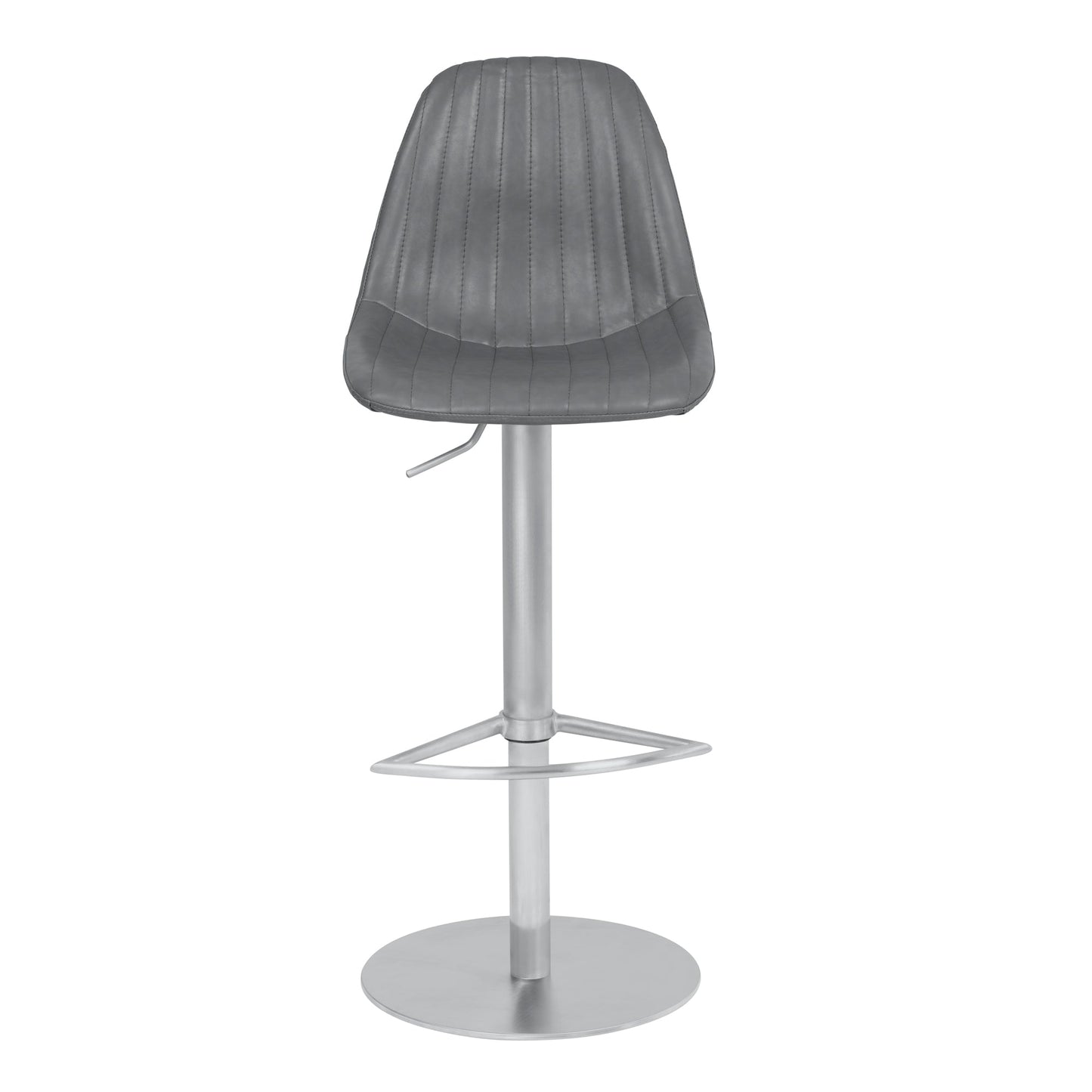 Melrose Adjustable Metal Barstool in Vintage Gray Faux Leather with Brushed Stainless Steel Finish