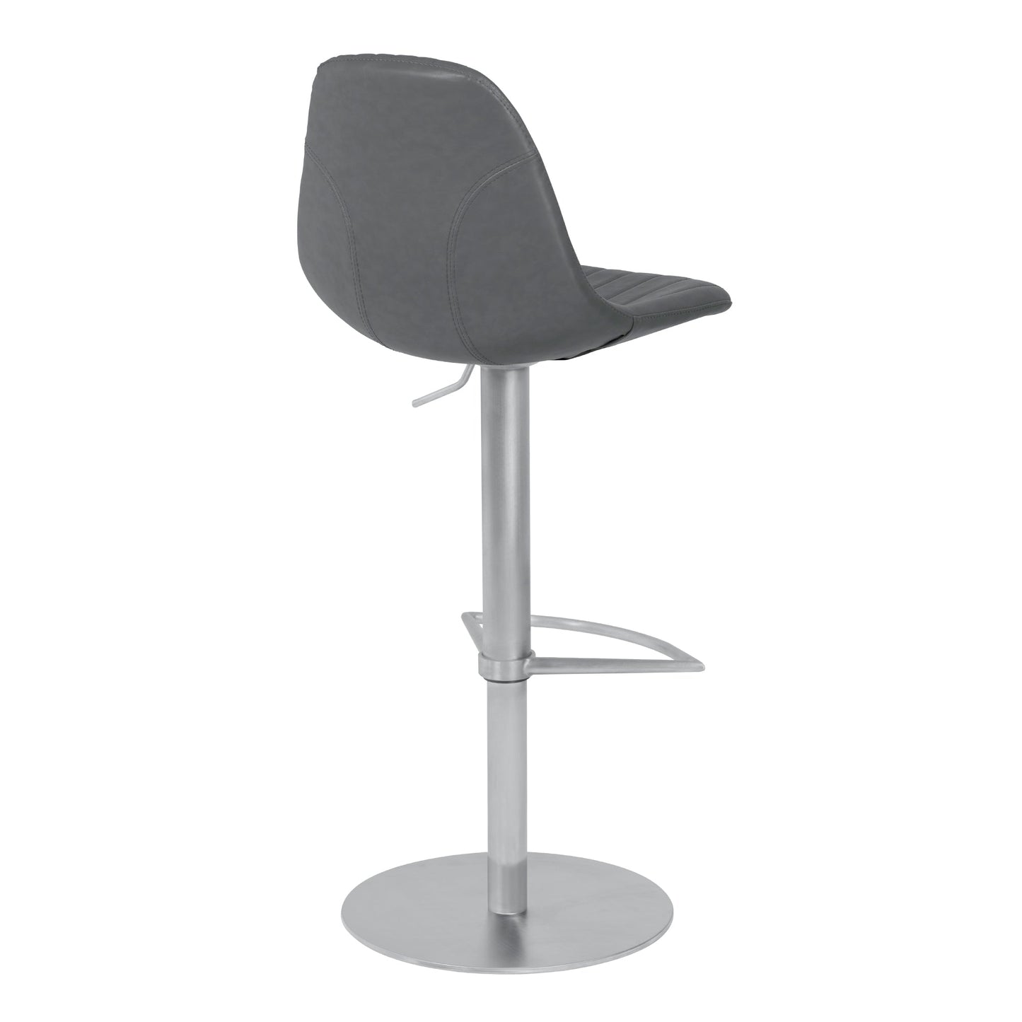 Melrose Adjustable Metal Barstool in Vintage Gray Faux Leather with Brushed Stainless Steel Finish