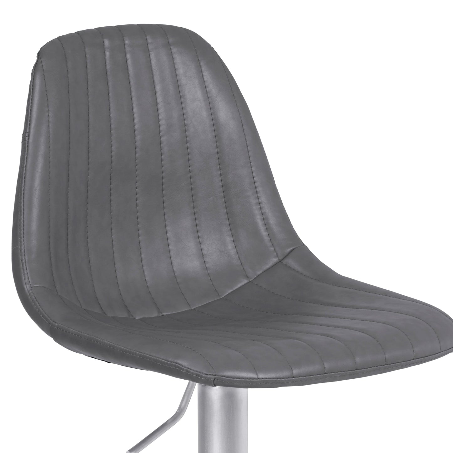 Melrose Adjustable Metal Barstool in Vintage Gray Faux Leather with Brushed Stainless Steel Finish