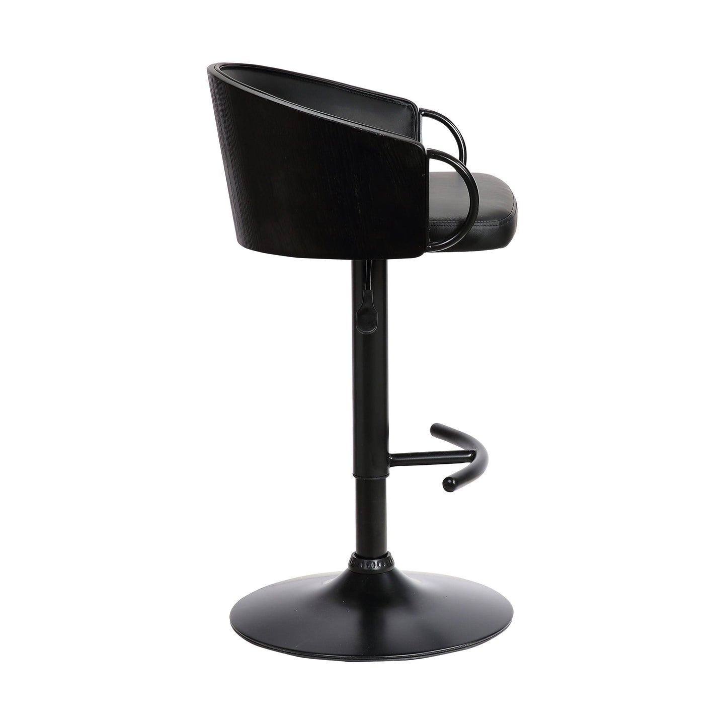 Montego Adjustable Black Faux Leather Swivel Barstool in Black Powder Coated Finish