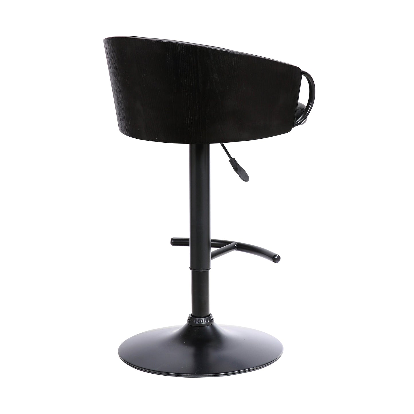 Montego Adjustable Black Faux Leather Swivel Barstool in Black Powder Coated Finish