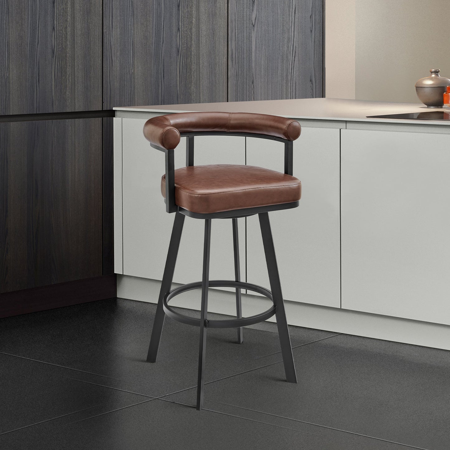 Magnolia Swivel Counter and Bar Stools in Metal and Faux Leather