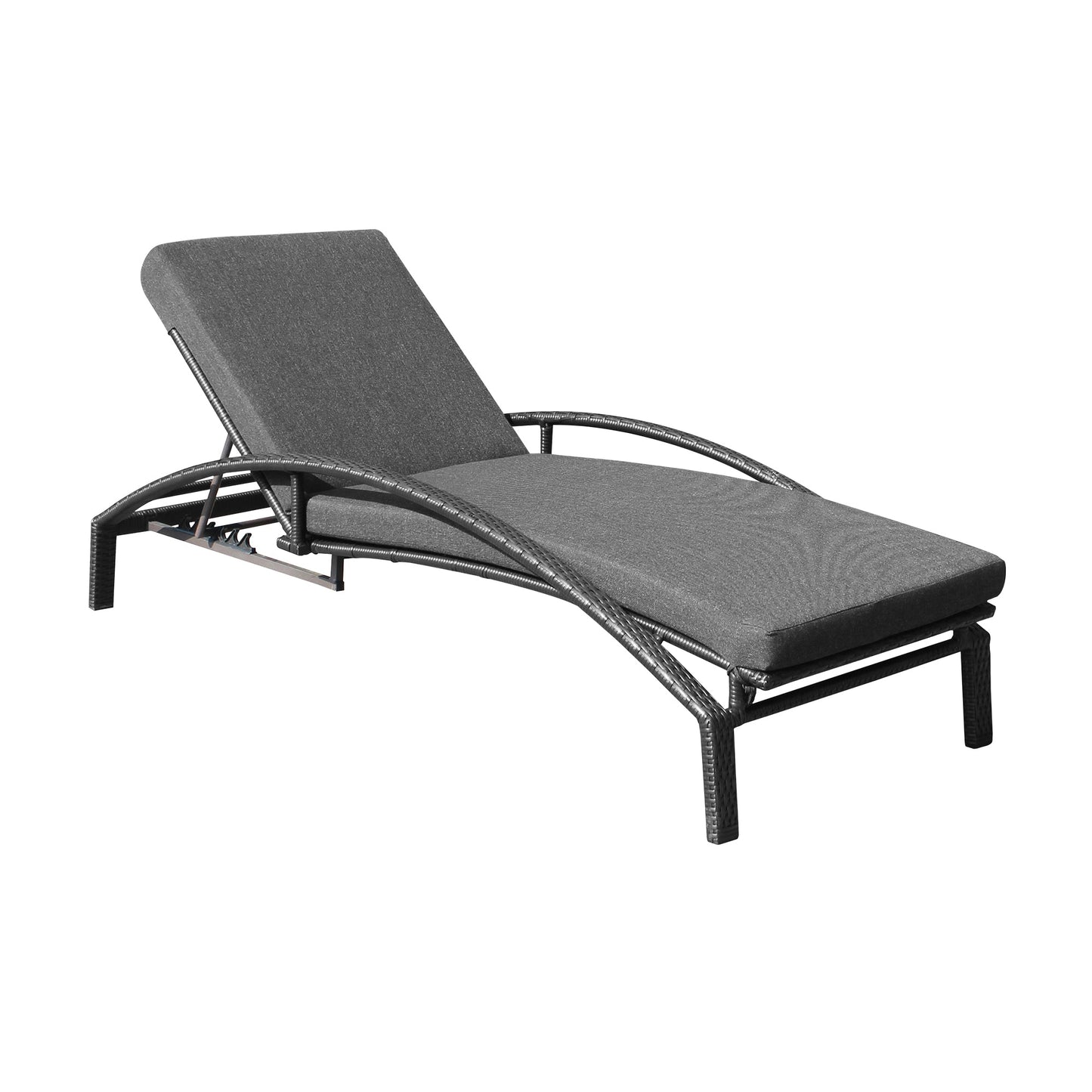 Mahana Adjustable Patio Outdoor Chaise Lounge Chair in Black Wicker with Charcoal Cushions