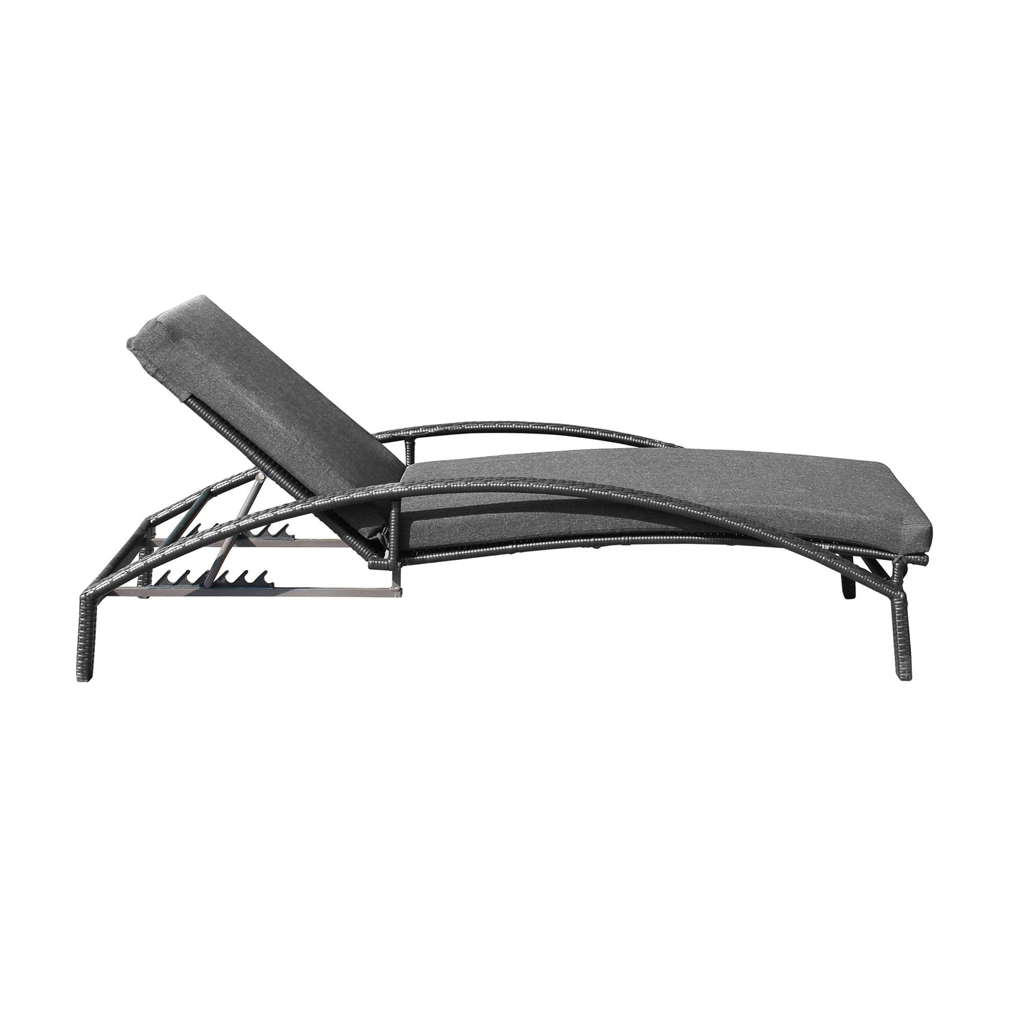 Mahana Adjustable Patio Outdoor Chaise Lounge Chair in Black Wicker with Charcoal Cushions