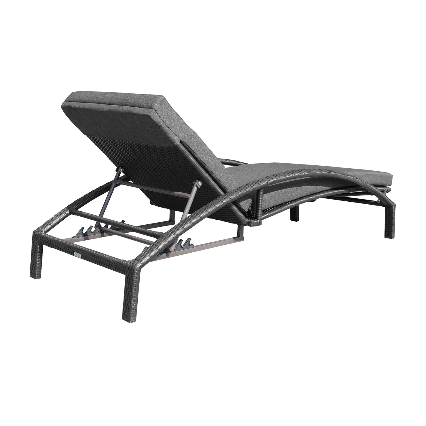 Mahana Adjustable Patio Outdoor Chaise Lounge Chair in Black Wicker with Charcoal Cushions