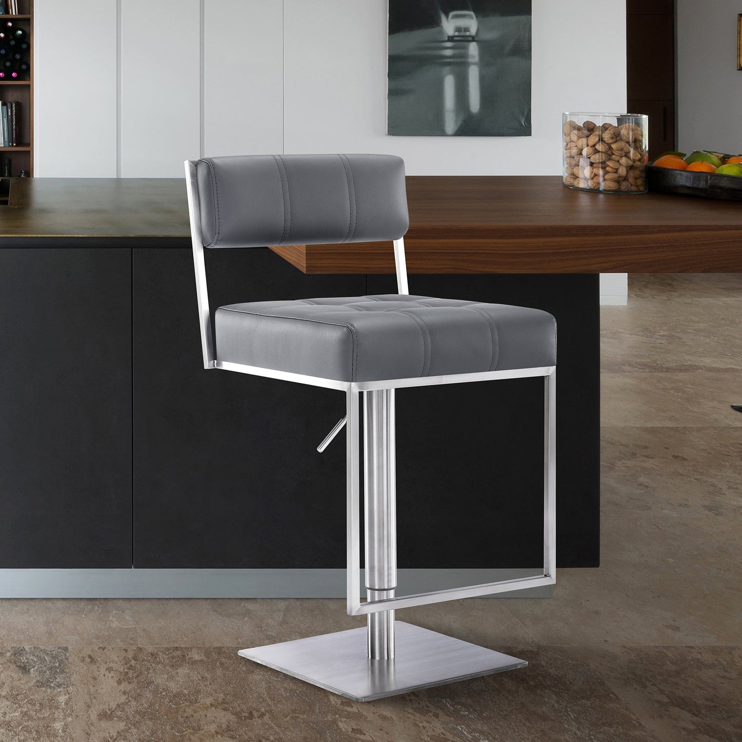 Michele Swivel Adjustable Height Faux Leather and Metal Bar Stool