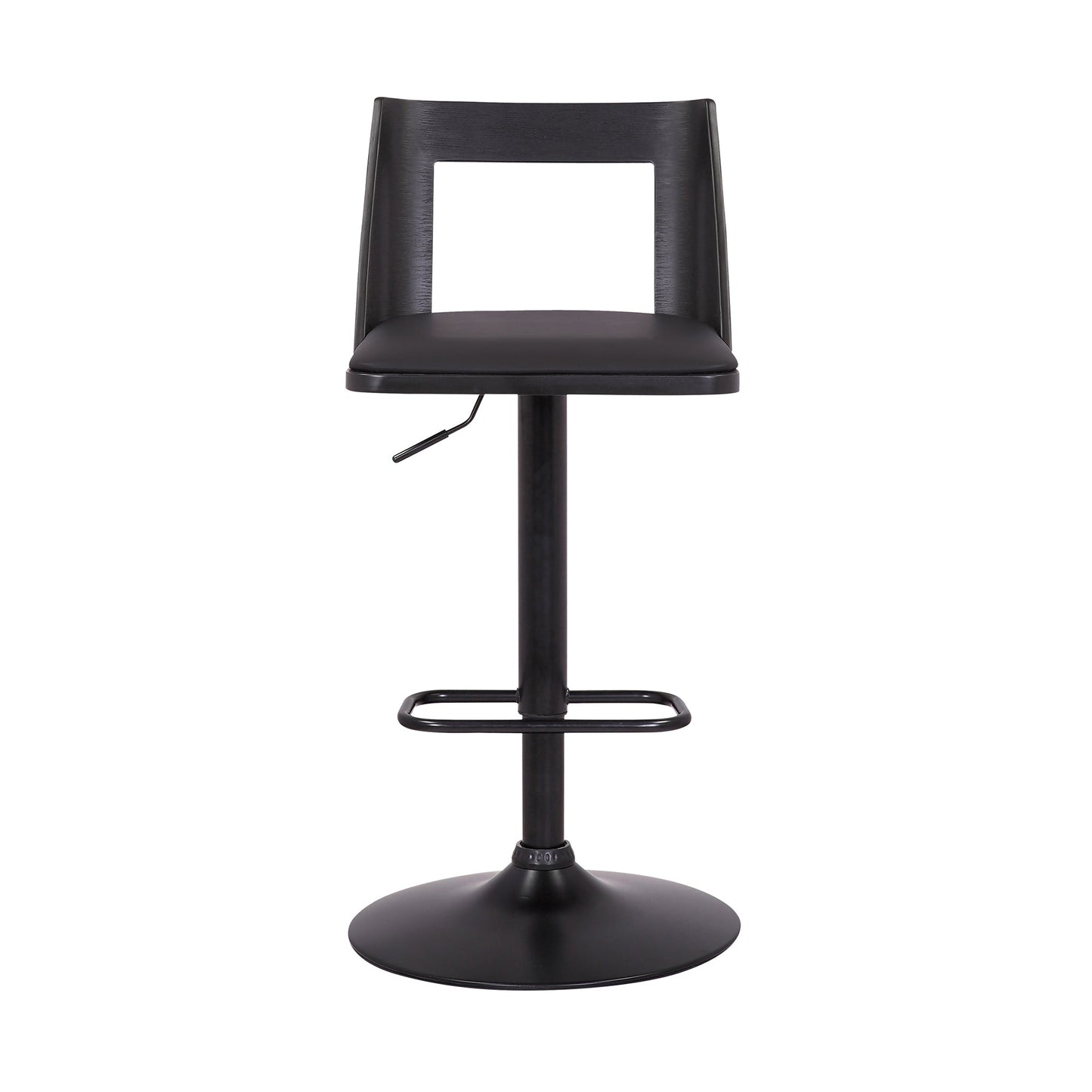 Milan Adjustable Swivel Faux Leather and Wood Bar Stool with Black Base