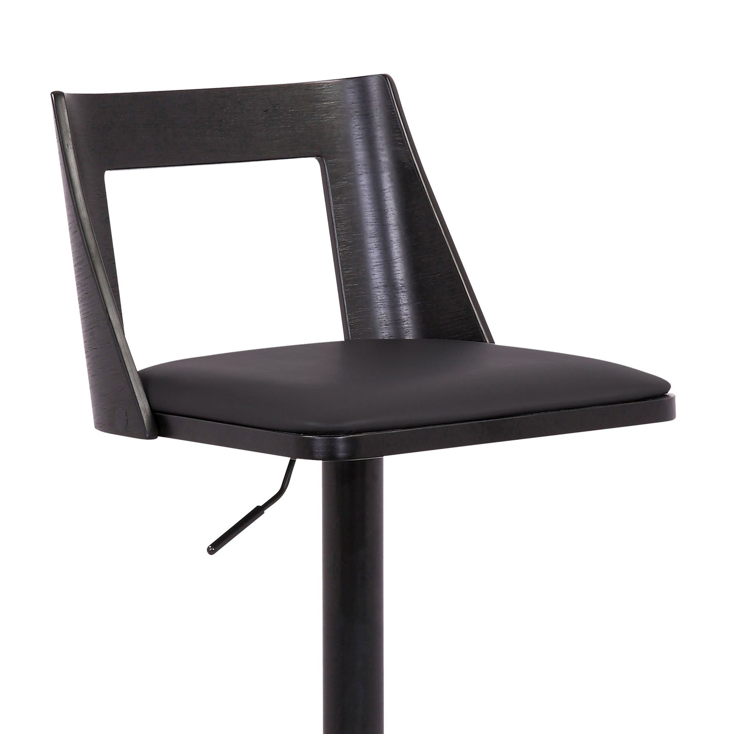 Milan Adjustable Swivel Faux Leather and Wood Bar Stool with Black Base