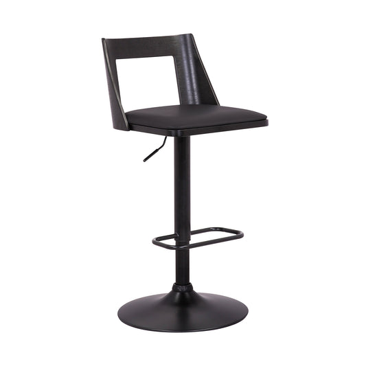 Milan Adjustable Swivel Faux Leather and Wood Bar Stool with Black Base