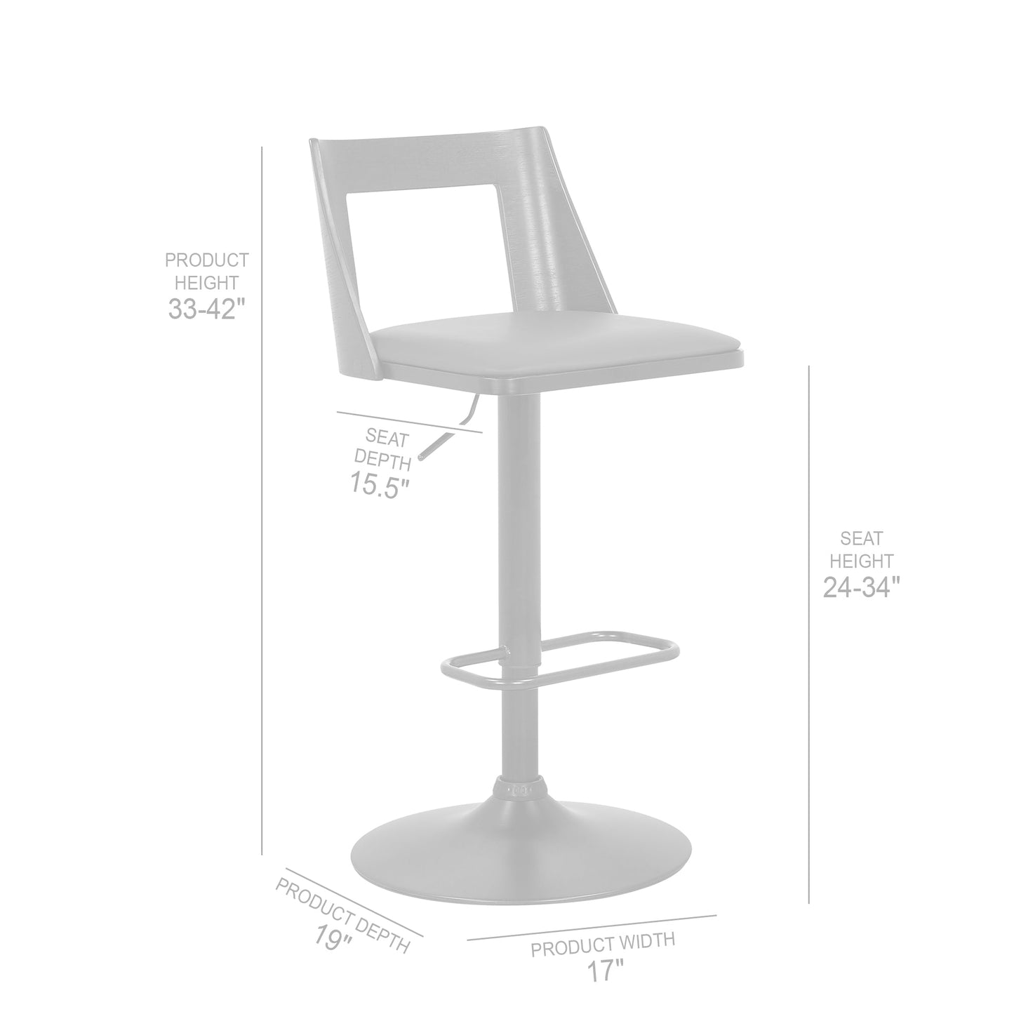 Milan Adjustable Swivel Faux Leather and Wood Bar Stool with Black Base