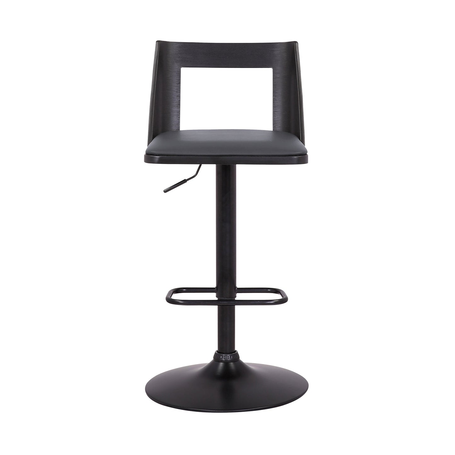 Milan Adjustable Swivel Faux Leather and Wood Bar Stool with Black Base