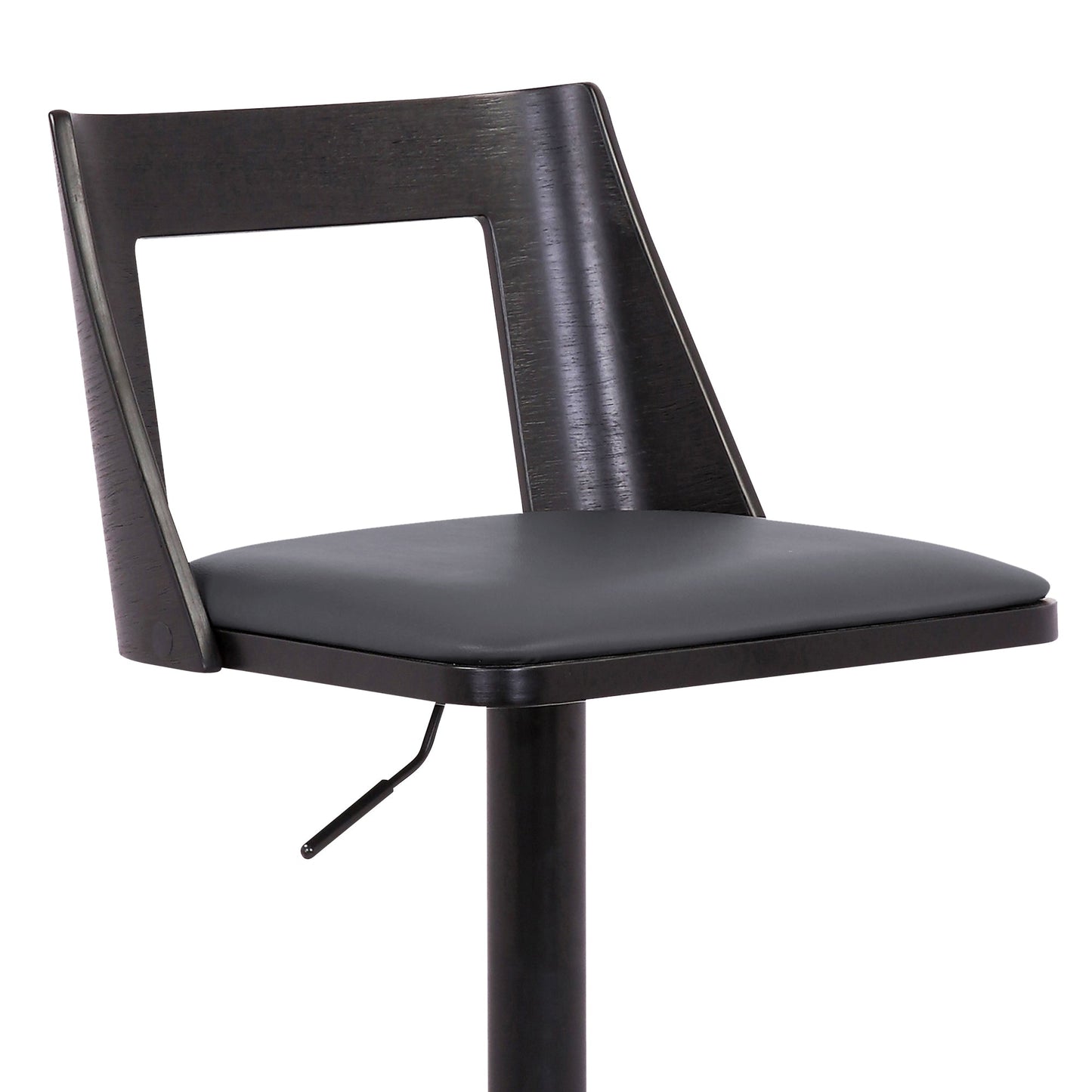 Milan Adjustable Swivel Faux Leather and Wood Bar Stool with Black Base