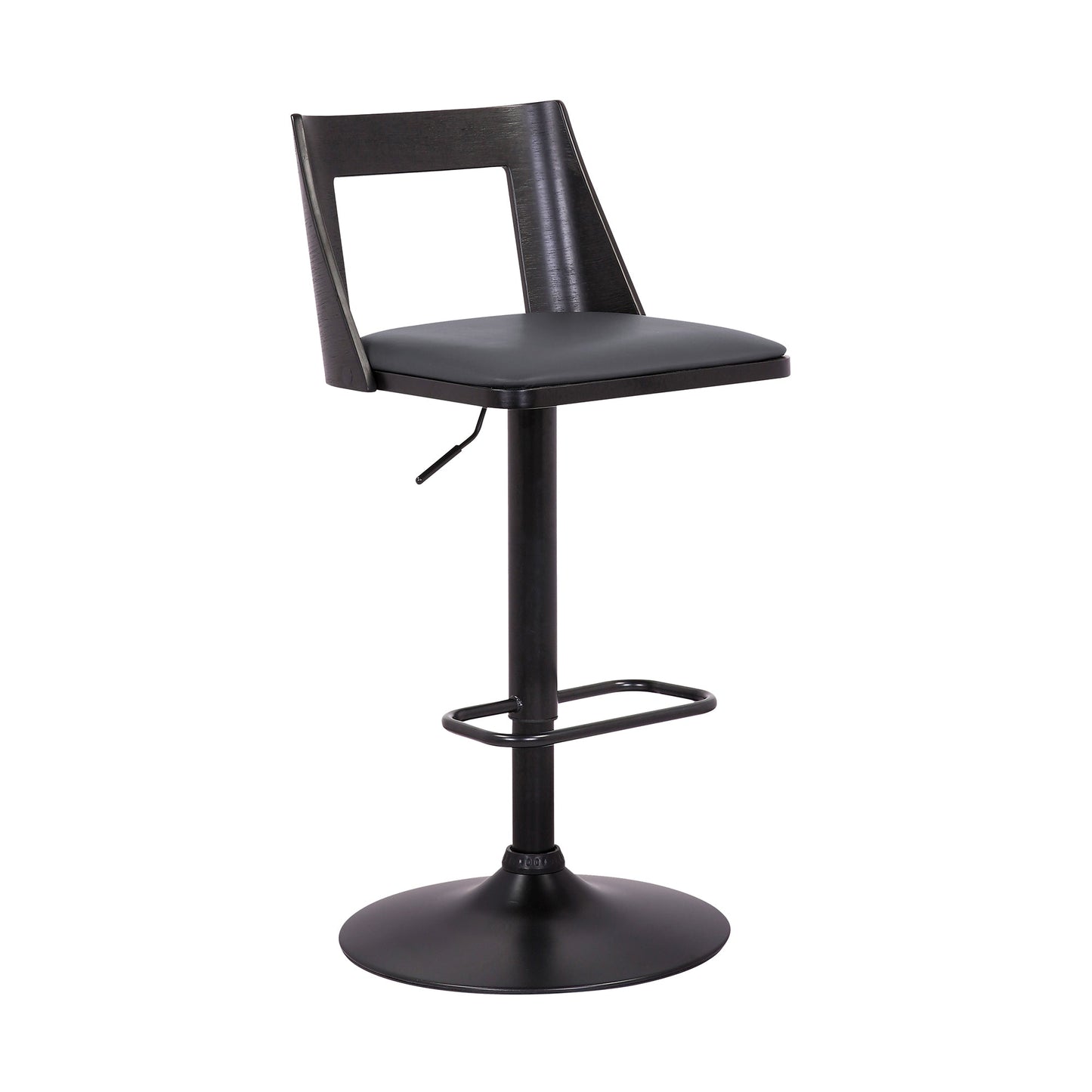 Milan Adjustable Swivel Faux Leather and Wood Bar Stool with Black Base