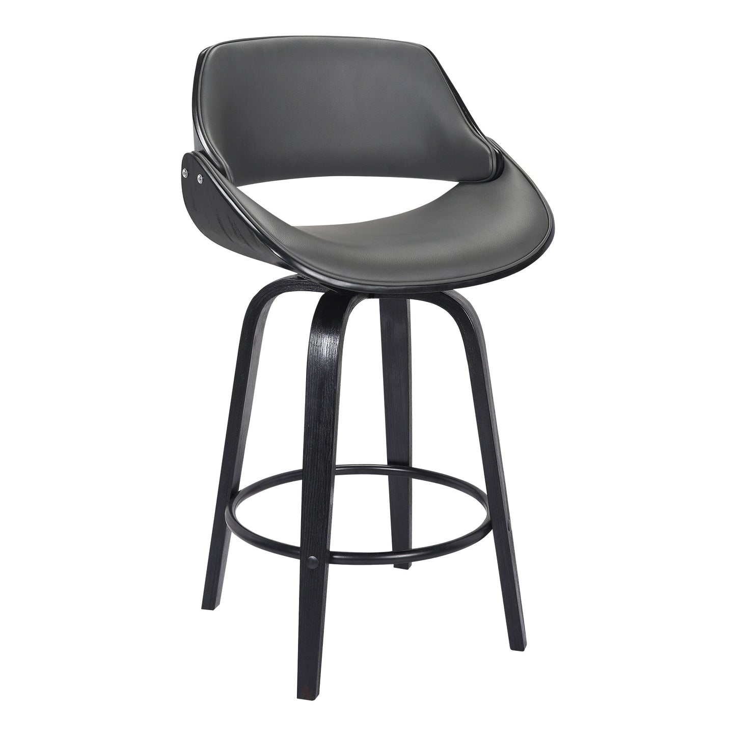 Mona Swivel Faux Leather Counter and Bar Height Stool with Wood Base