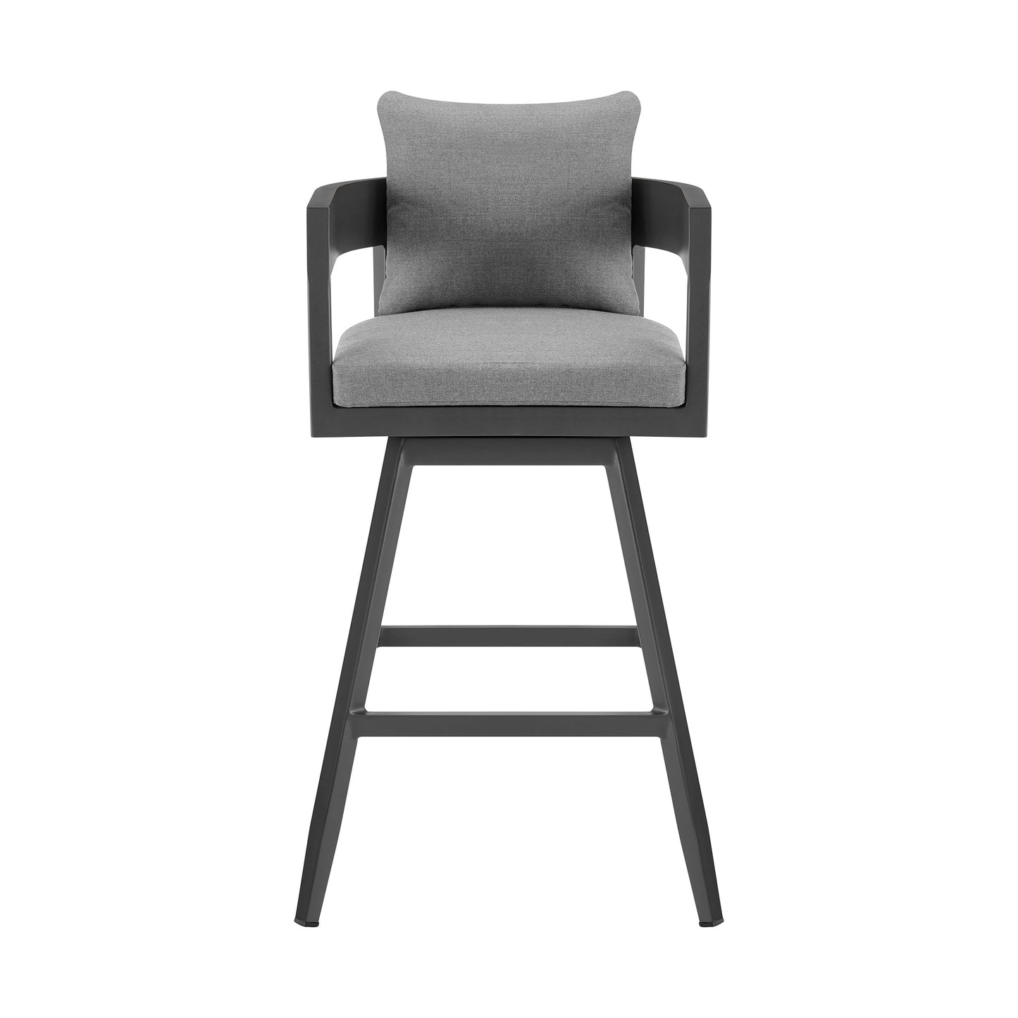 Menorca Outdoor Patio Swivel Counter Stool in Aluminum with Gray Cushions