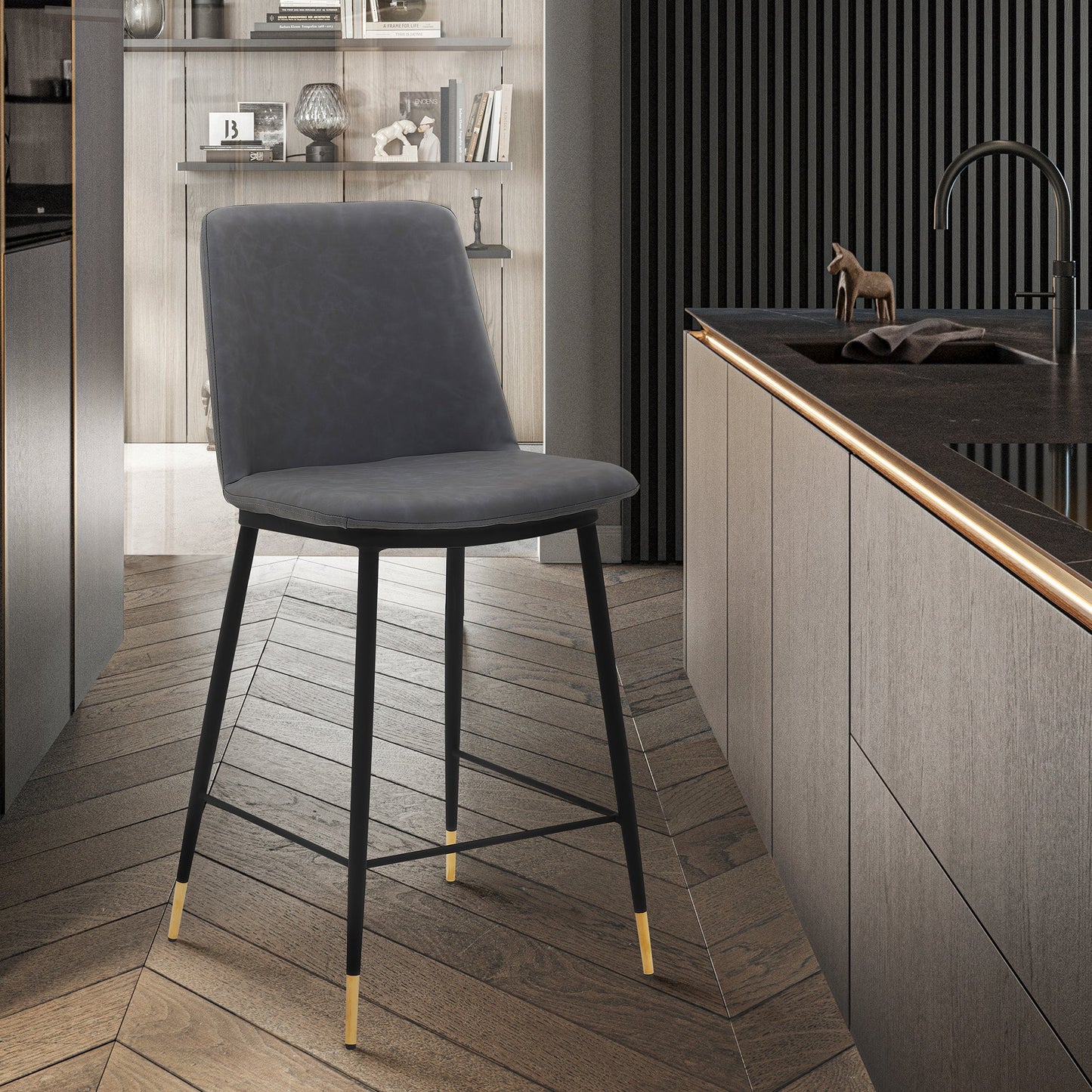 Messina 26" Faux Leather and Metal Counter Height Bar Stool