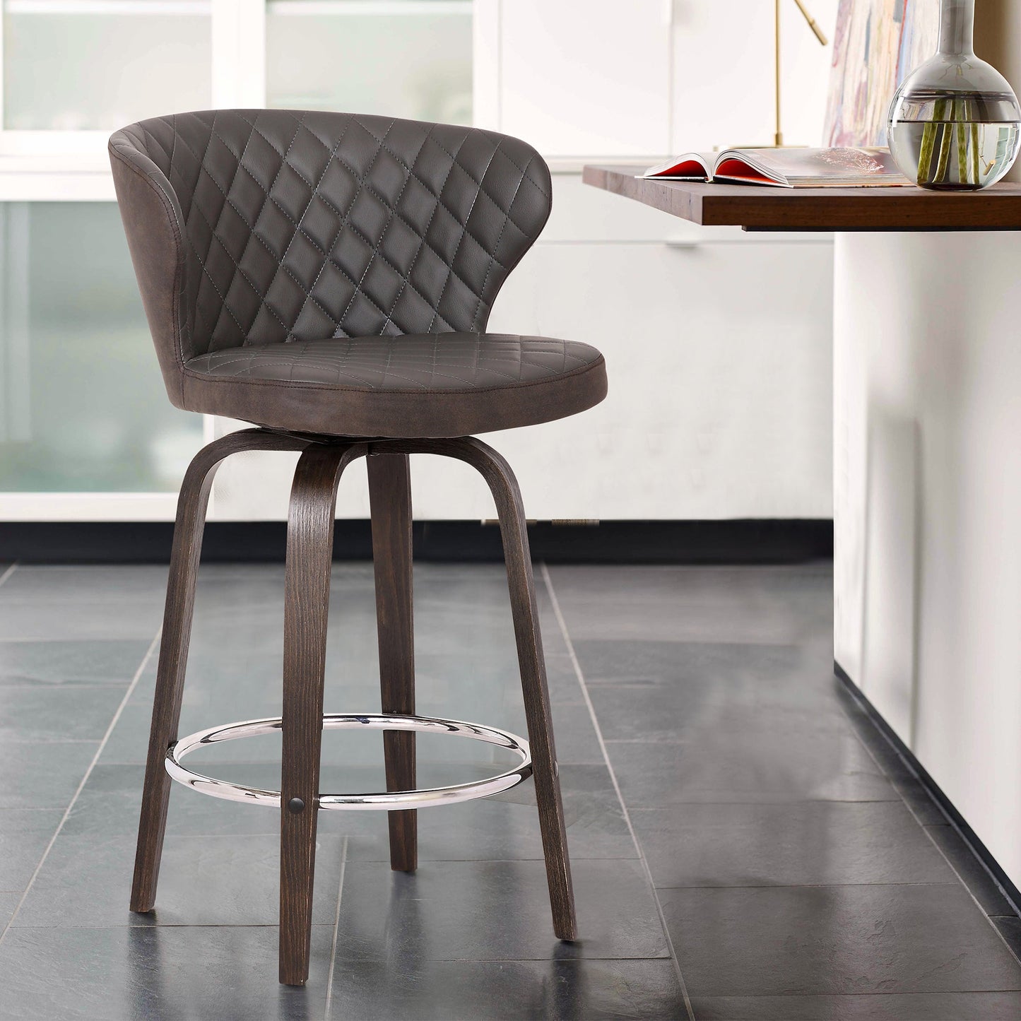 Mynette Swivel Faux Leather Bar Stool