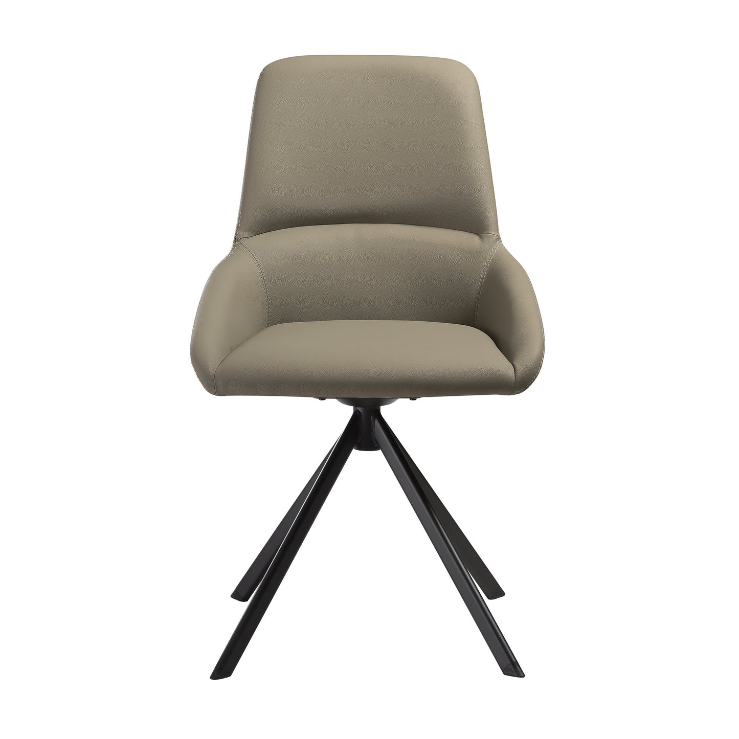 Maverick Swivel Upholstered Dining Chair in Taupe Gray Faux Leather with Black Metal Legs - Set of 2