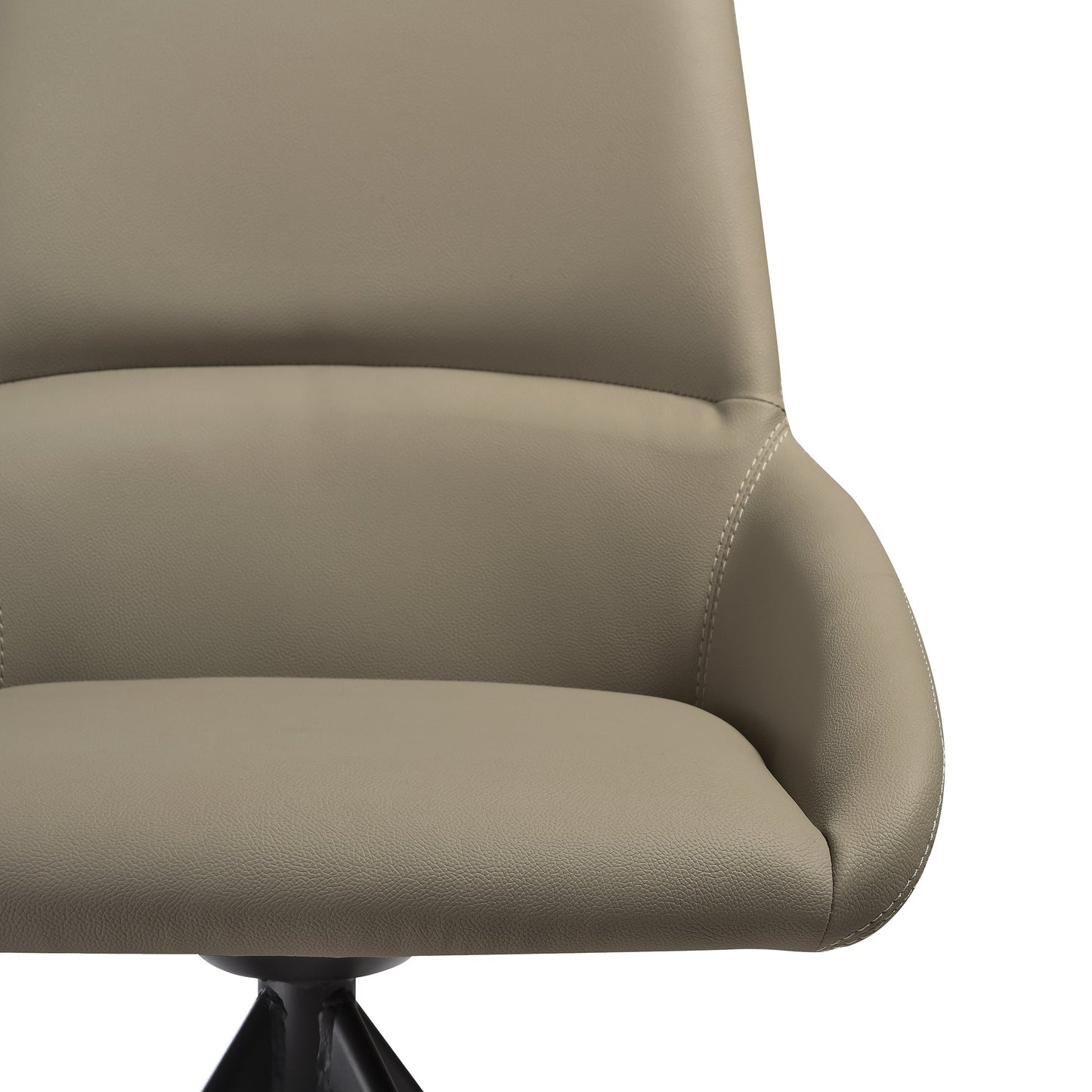 Maverick Swivel Upholstered Dining Chair in Taupe Gray Faux Leather with Black Metal Legs - Set of 2