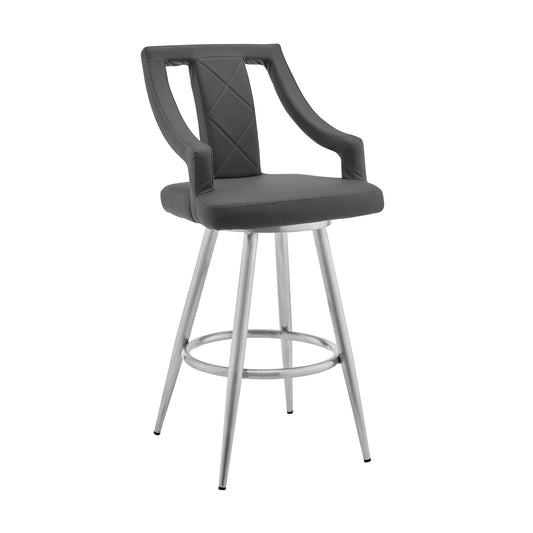 Maxen Faux Leather and Brushed Stainless Steel Swivel Bar Stool