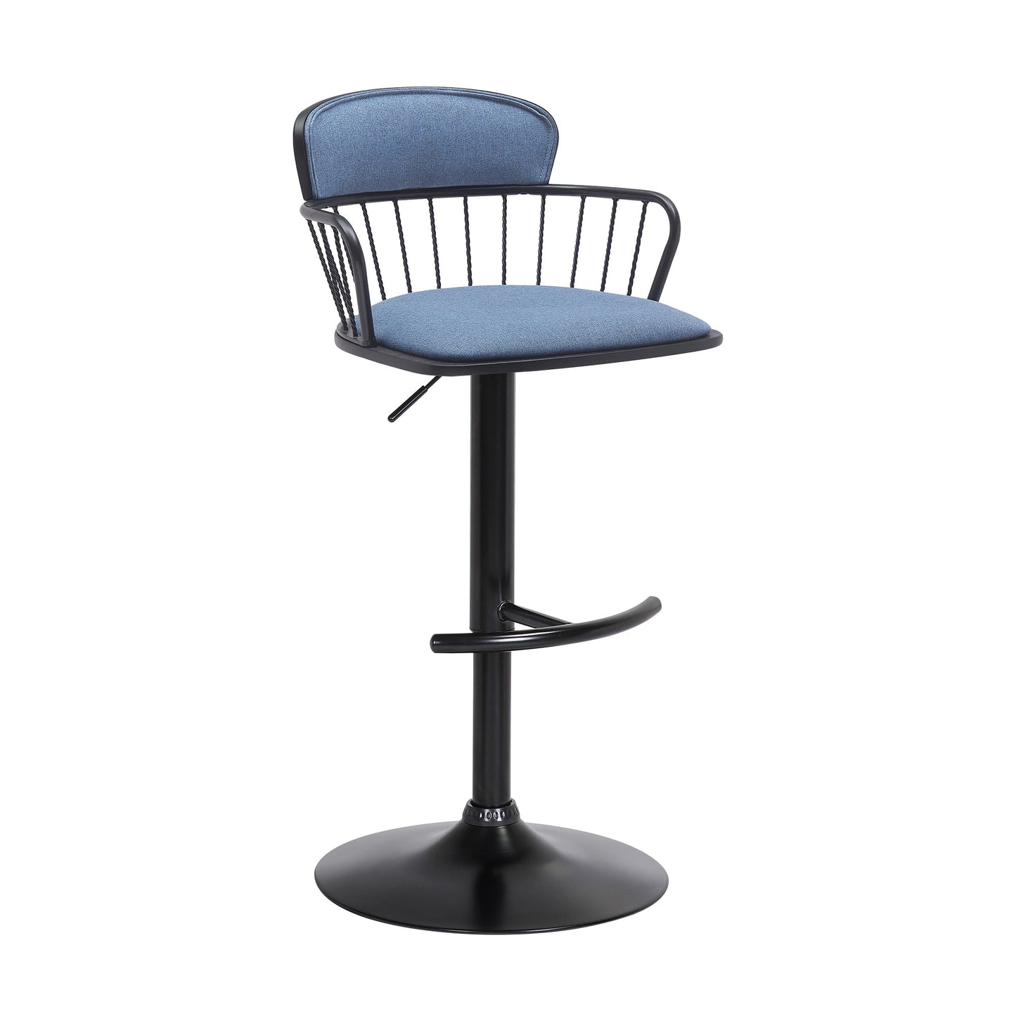 Nash Adjustable Black Wood Bar Stool with Black Metal Base