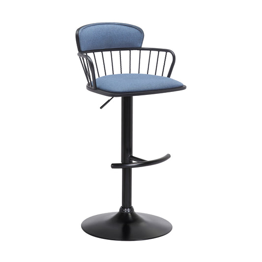 Nash Adjustable Black Wood Bar Stool with Black Metal Base