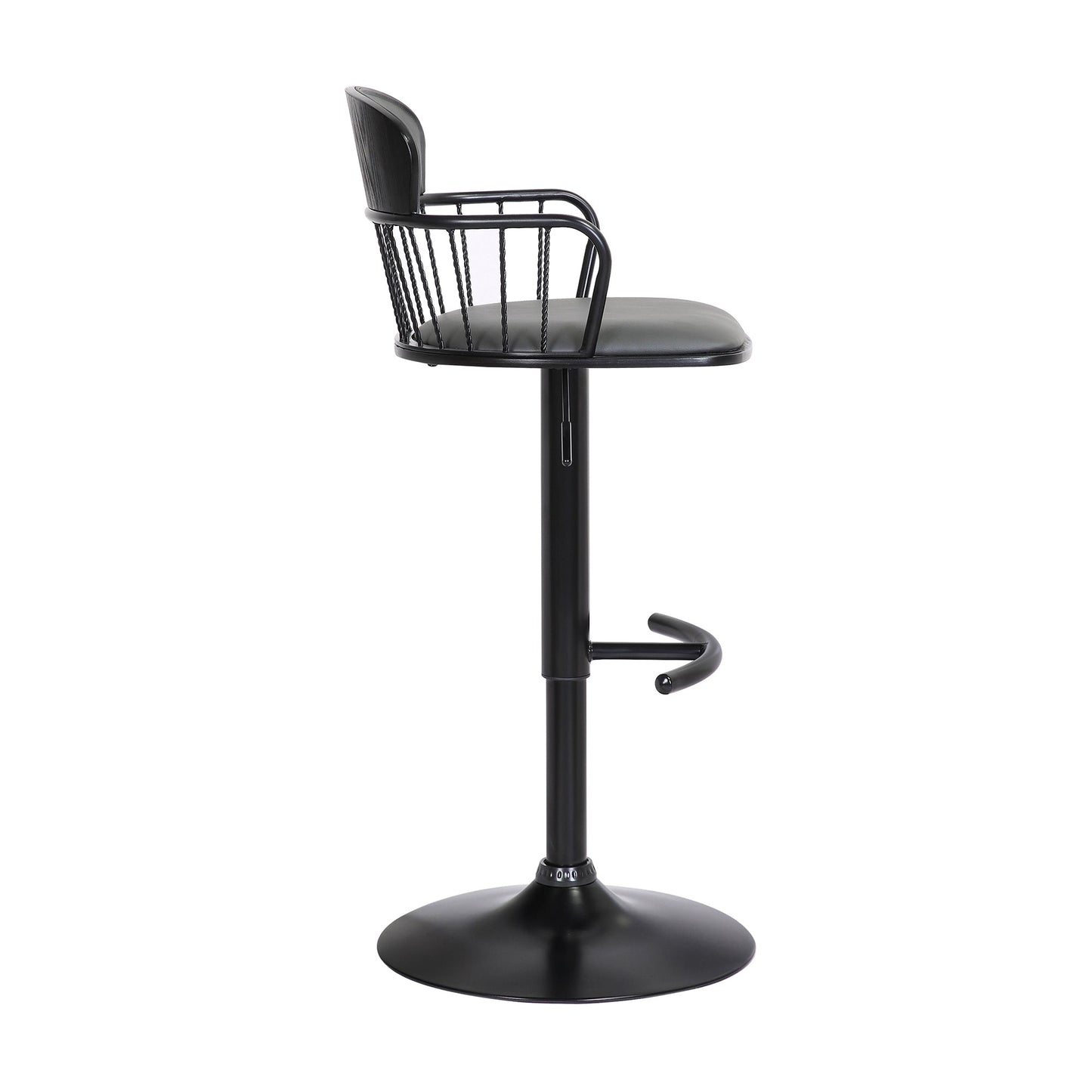 Nash Adjustable Black Wood Bar Stool with Black Metal Base