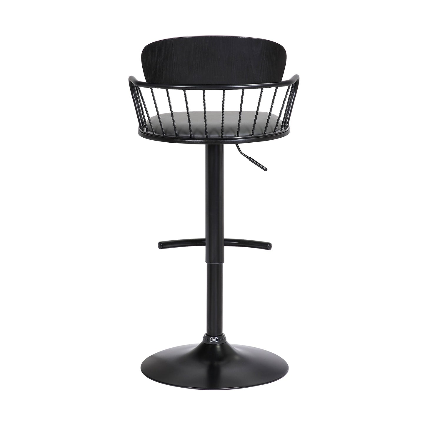 Nash Adjustable Black Wood Bar Stool with Black Metal Base