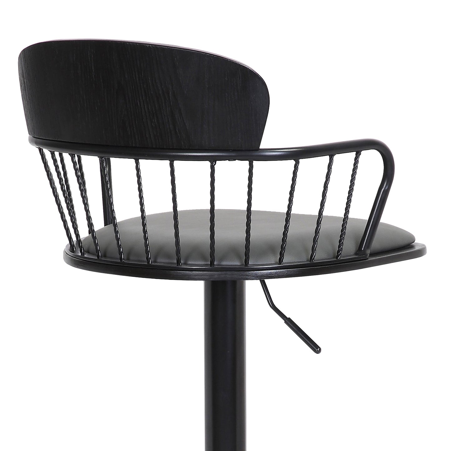 Nash Adjustable Black Wood Bar Stool with Black Metal Base