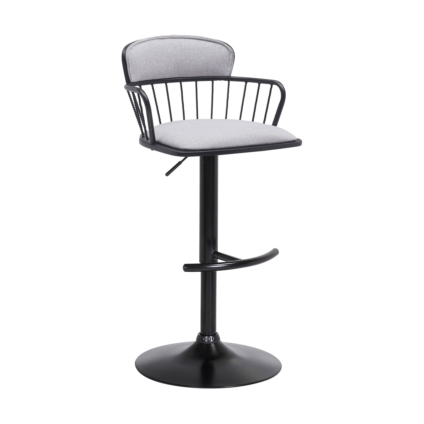 Nash Adjustable Black Wood Bar Stool with Black Metal Base