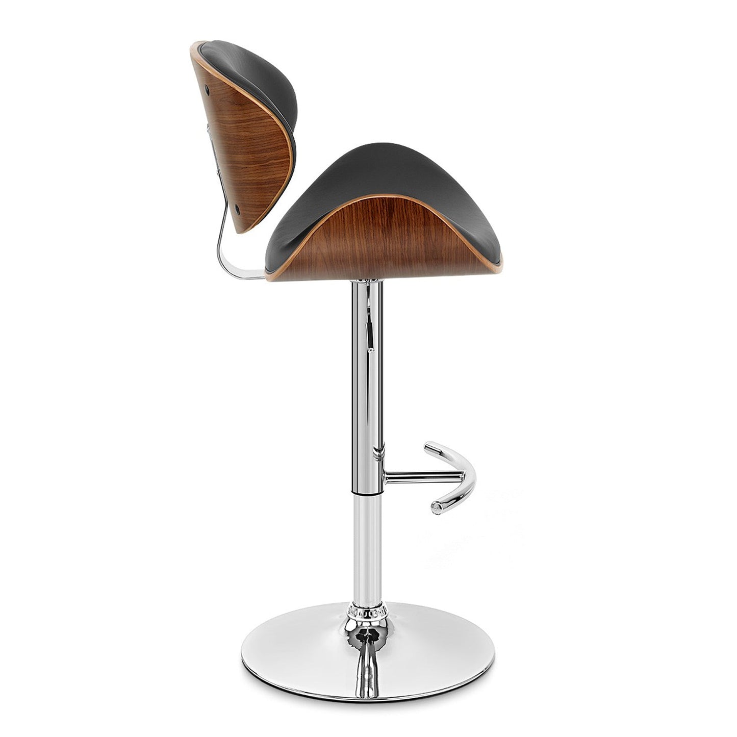 Naples Faux Leather Adjustable Height Swivel Walnut Wood and Chrome Base Bar Stool