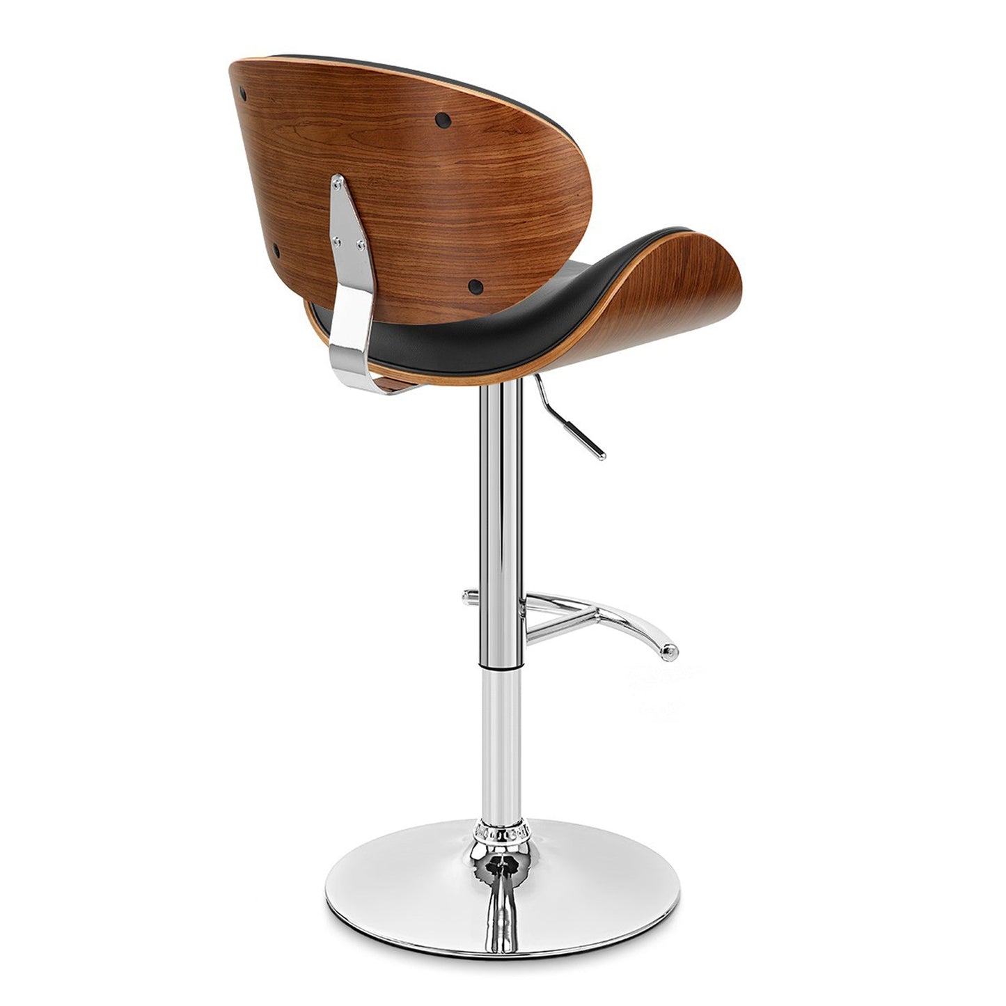 Naples Faux Leather Adjustable Height Swivel Walnut Wood and Chrome Base Bar Stool
