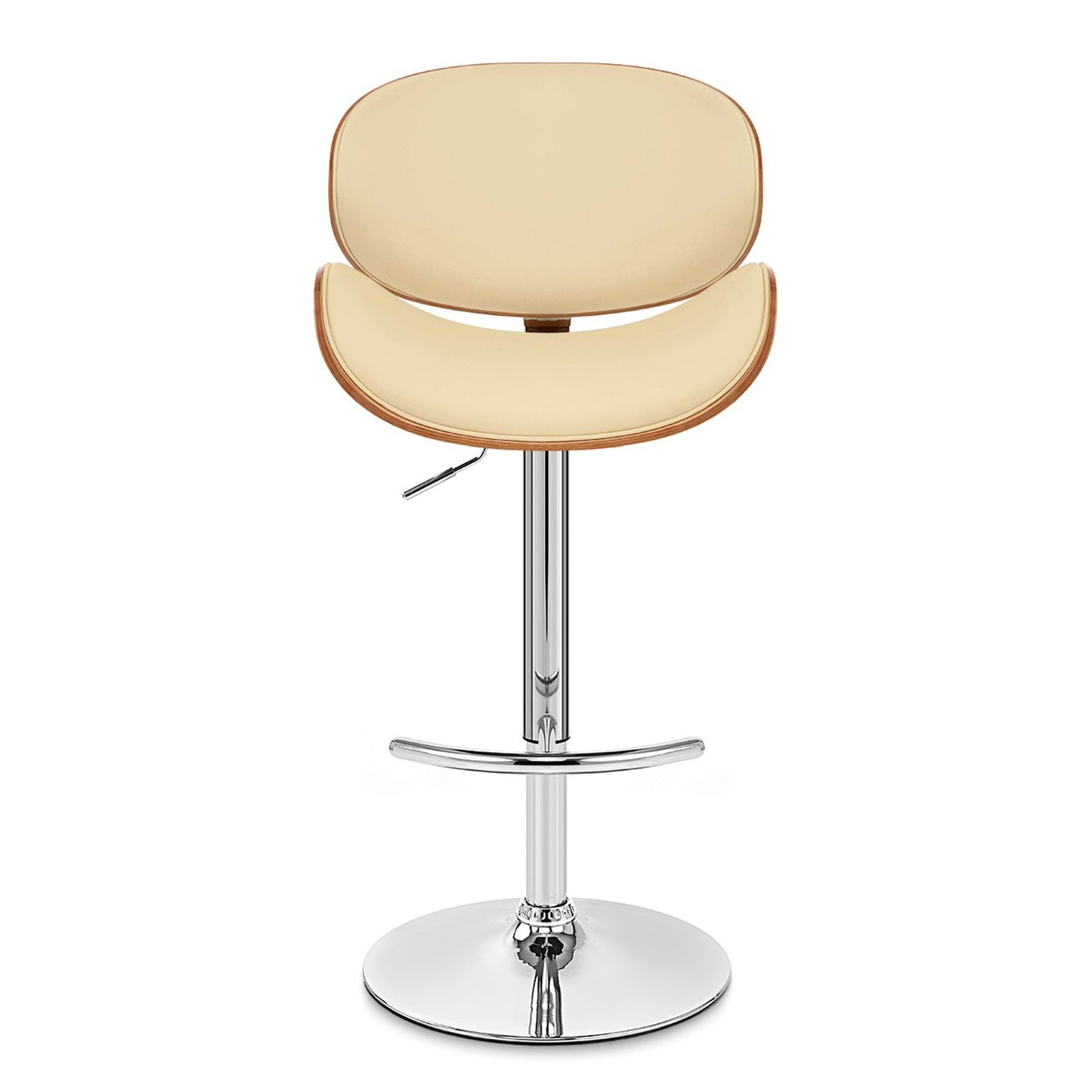 Naples Faux Leather Adjustable Height Swivel Walnut Wood and Chrome Base Bar Stool
