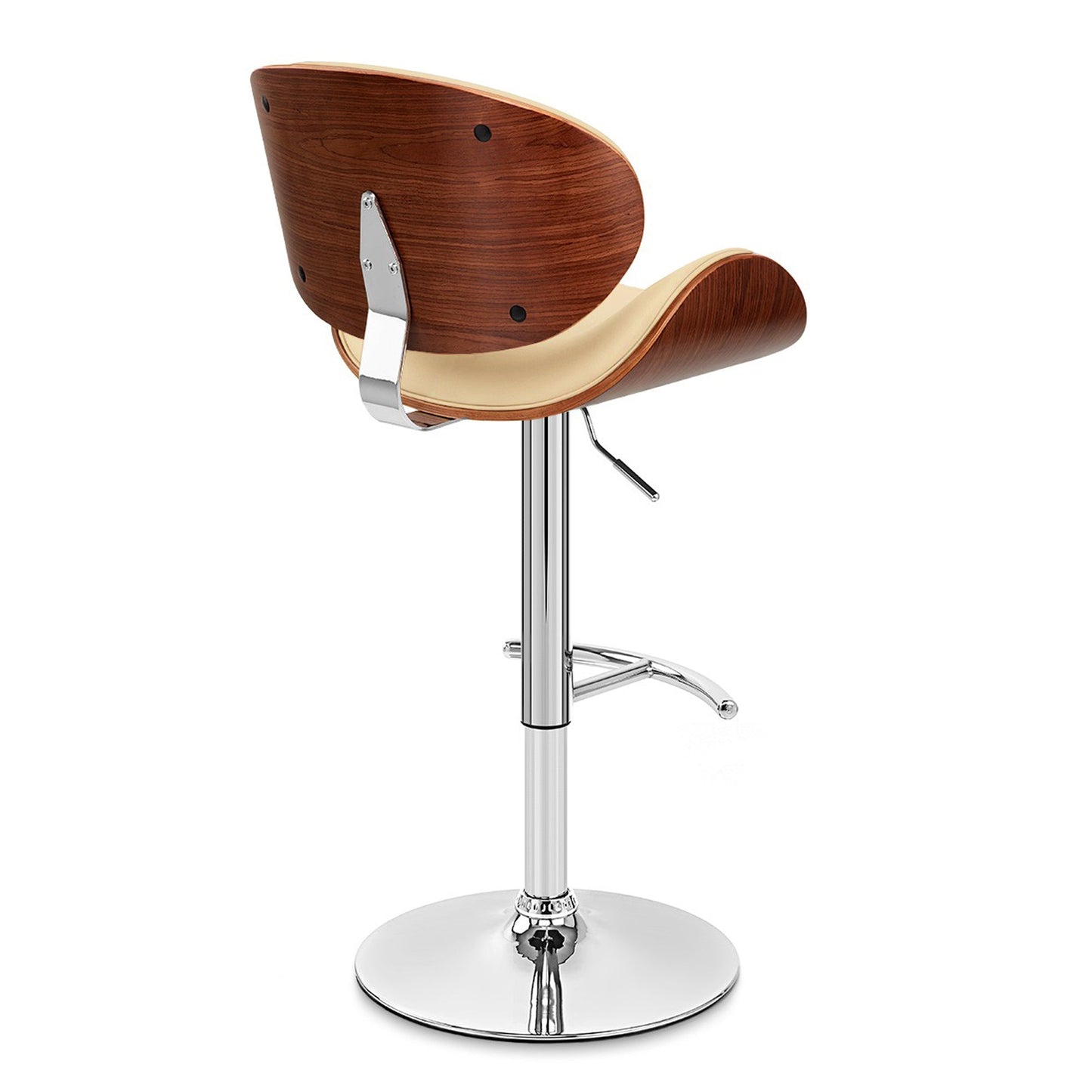 Naples Faux Leather Adjustable Height Swivel Walnut Wood and Chrome Base Bar Stool