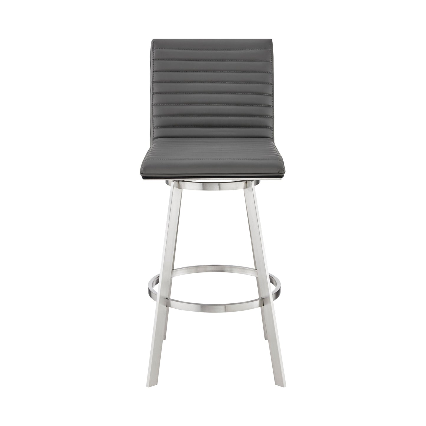 Nikole Swivel Bar Stool in Various Heights with Gray Faux Leather and Stylish Finishes