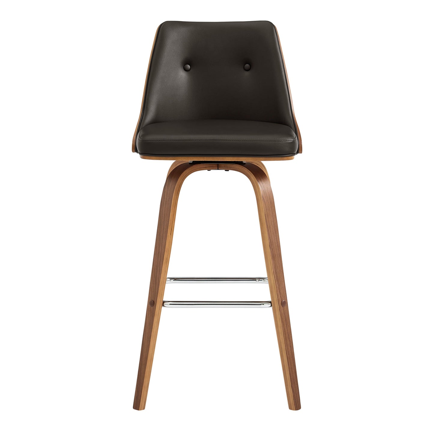 Nolte Swivel Counter and Bar Stool in Faux Leather and Walnut Wood