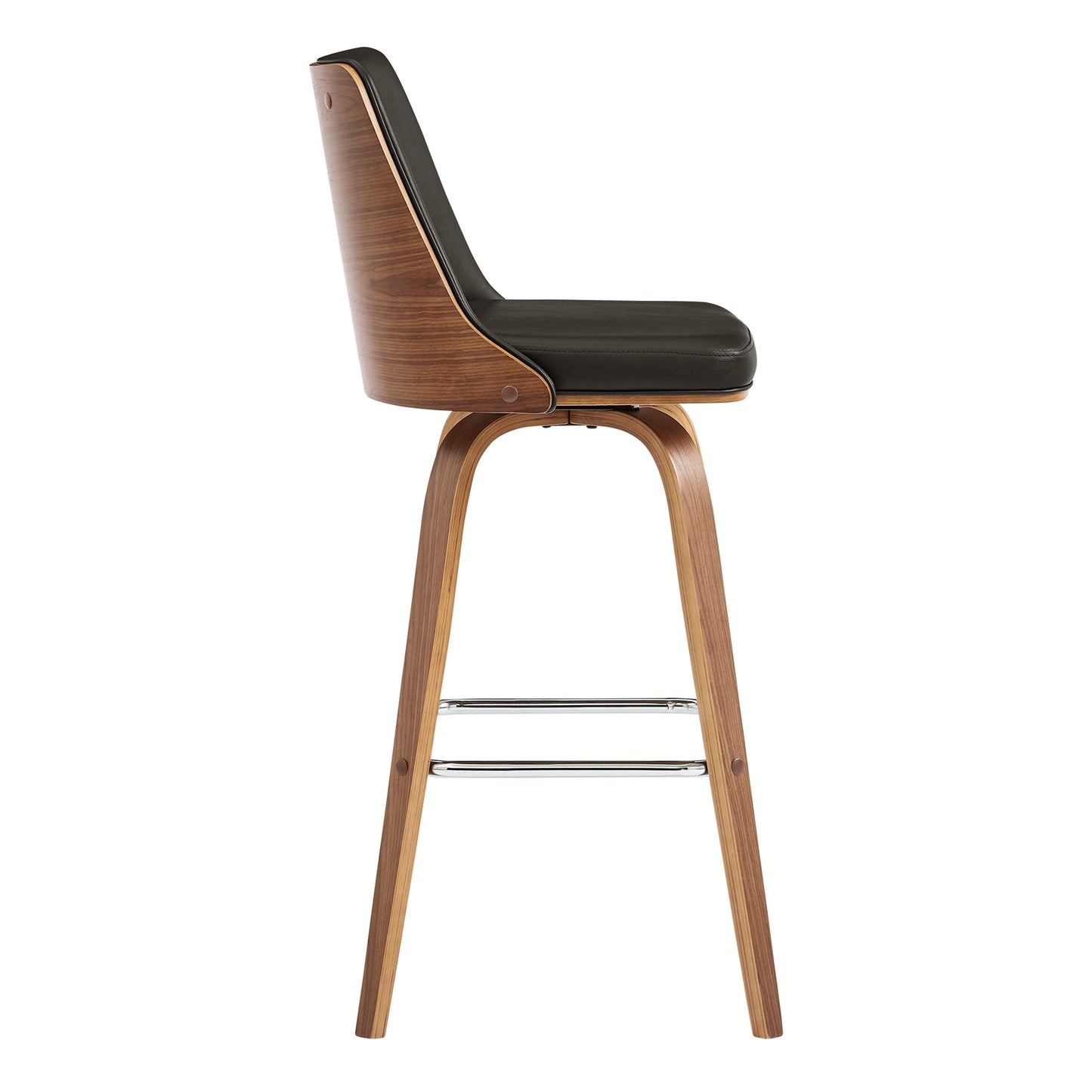 Nolte Swivel Counter and Bar Stool in Faux Leather and Walnut Wood