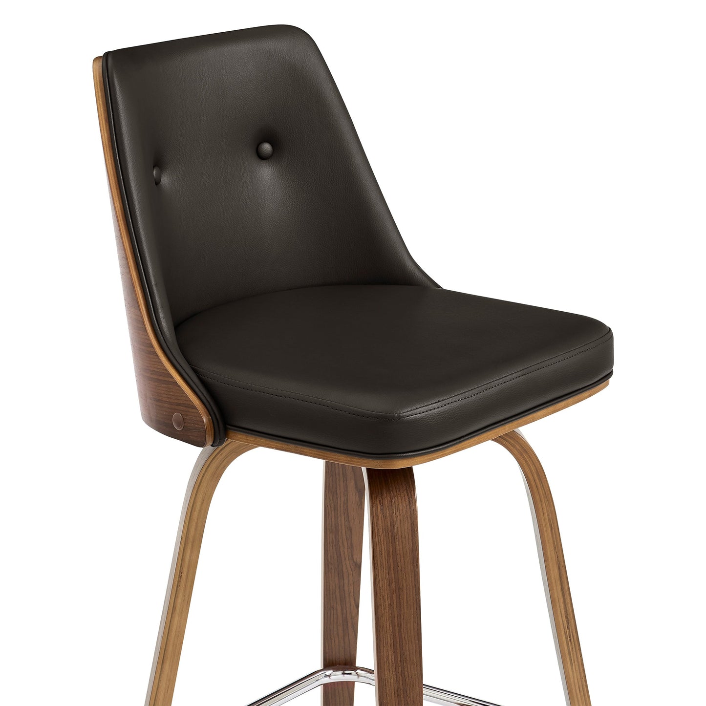 Nolte Swivel Counter and Bar Stool in Faux Leather and Walnut Wood