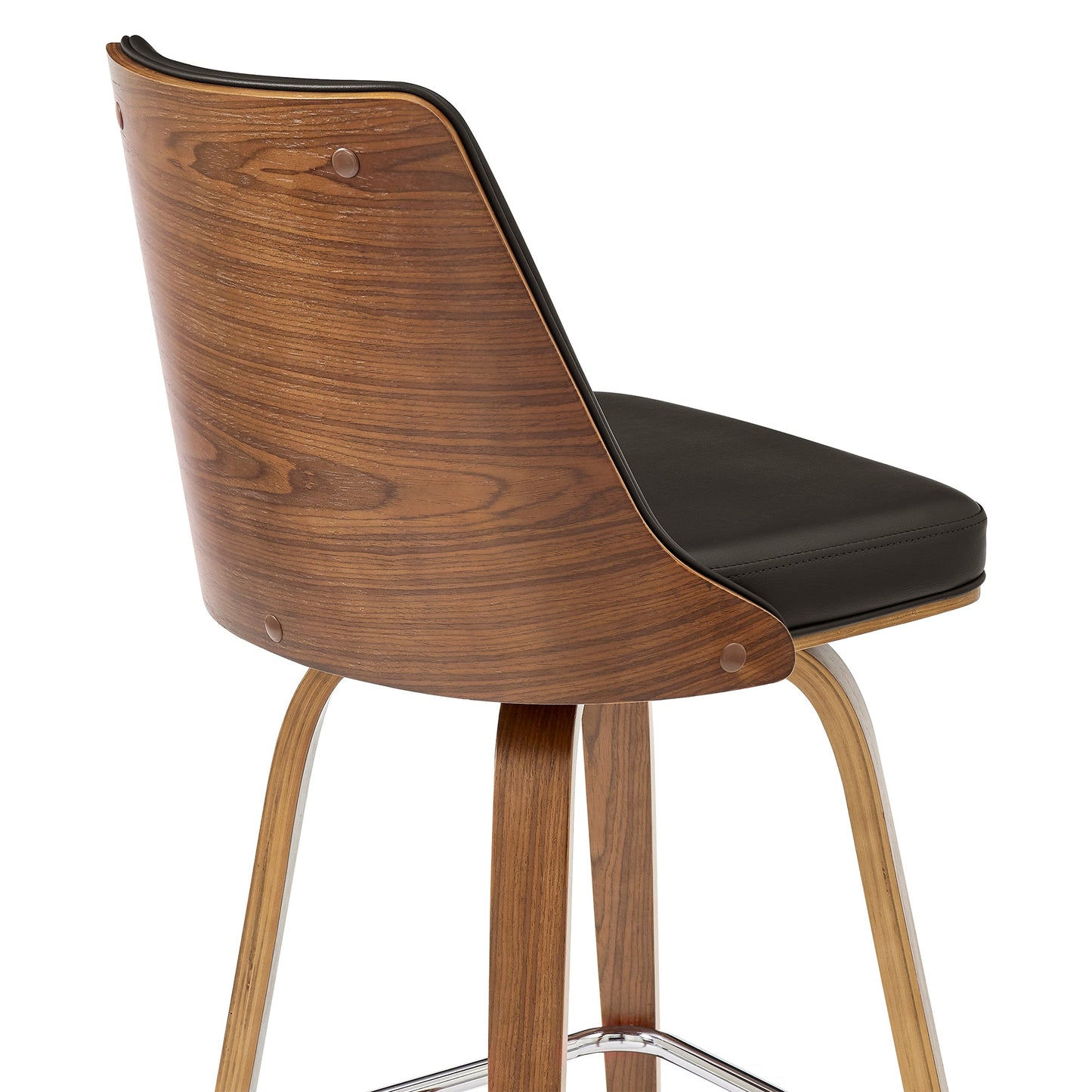 Nolte Swivel Counter and Bar Stool in Faux Leather and Walnut Wood