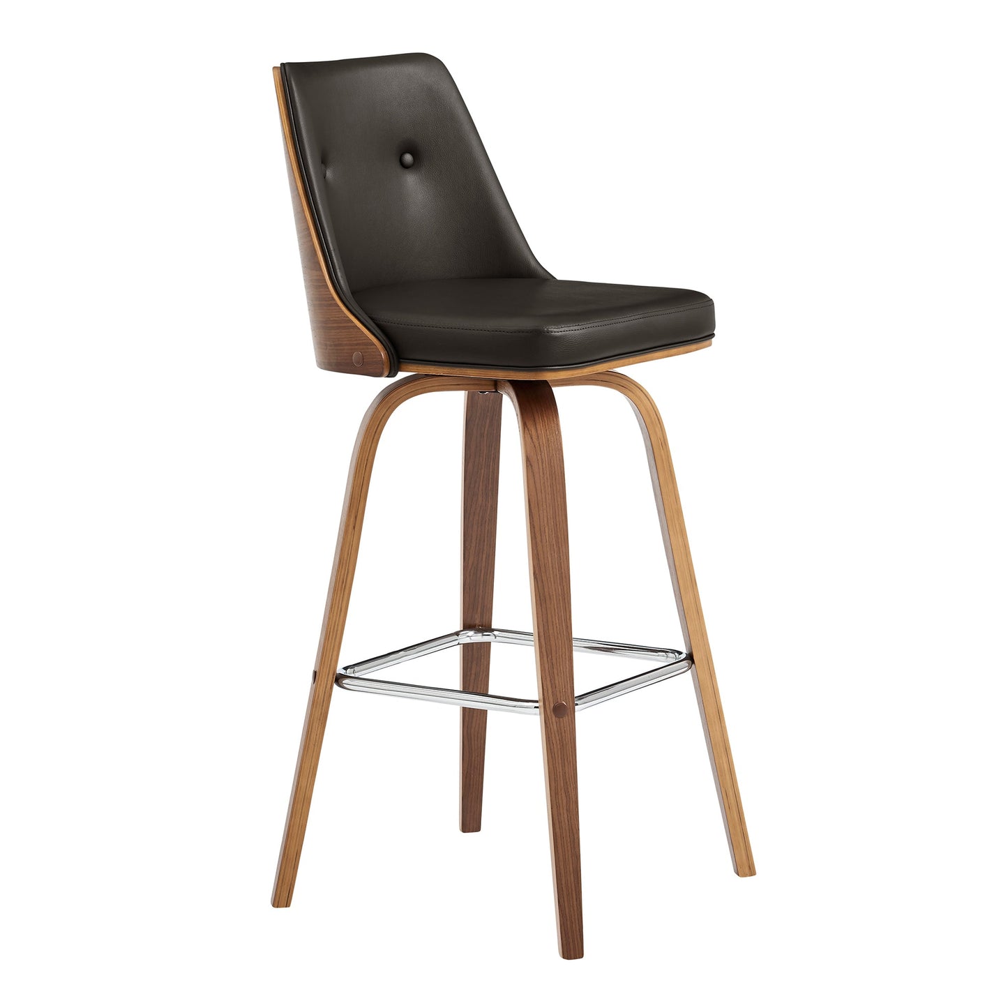 Nolte Swivel Counter and Bar Stool in Faux Leather and Walnut Wood