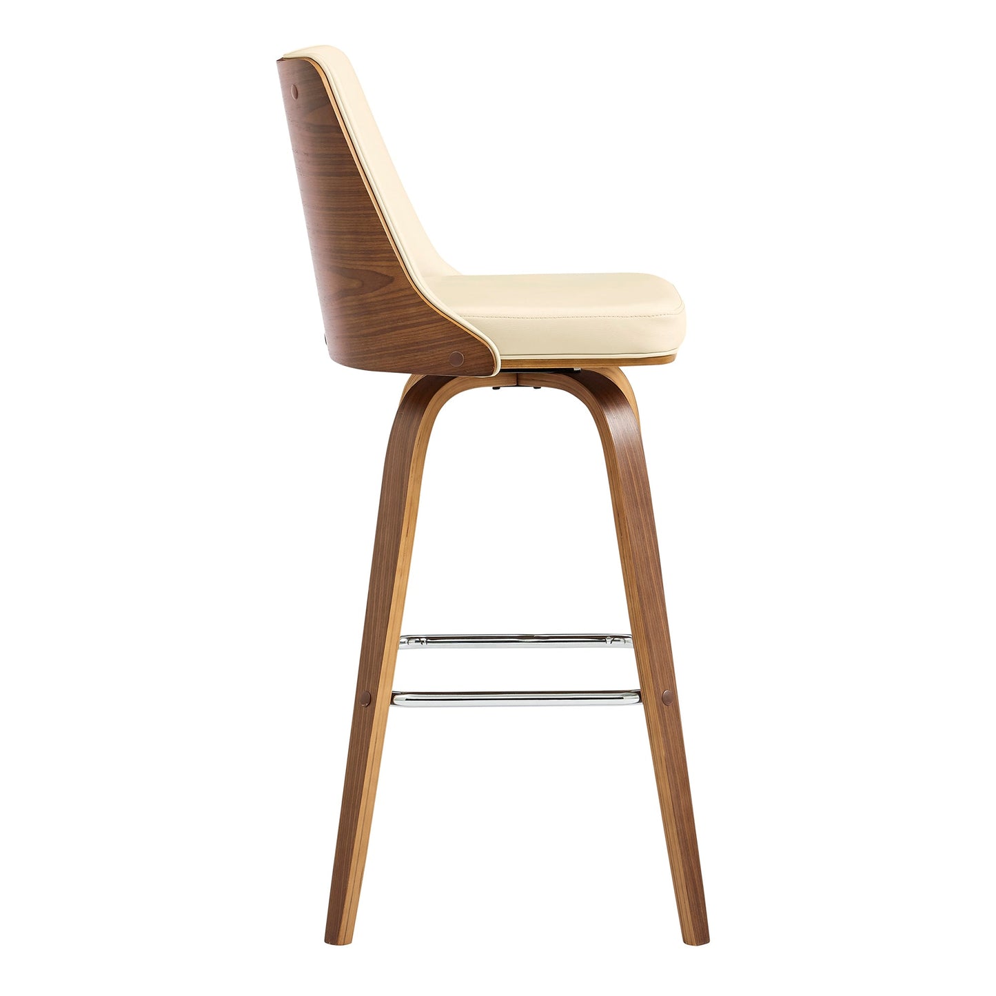 Nolte Swivel Counter and Bar Stool in Faux Leather and Walnut Wood